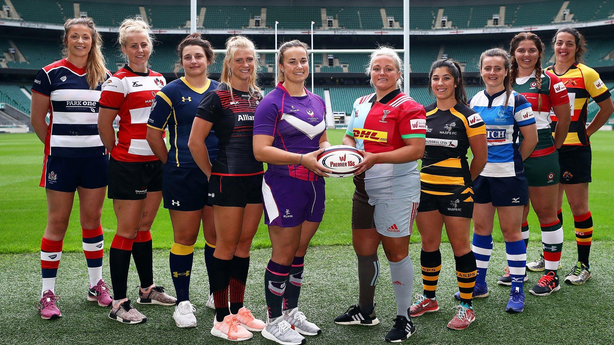 Premier 15s team captains pose with a match ball