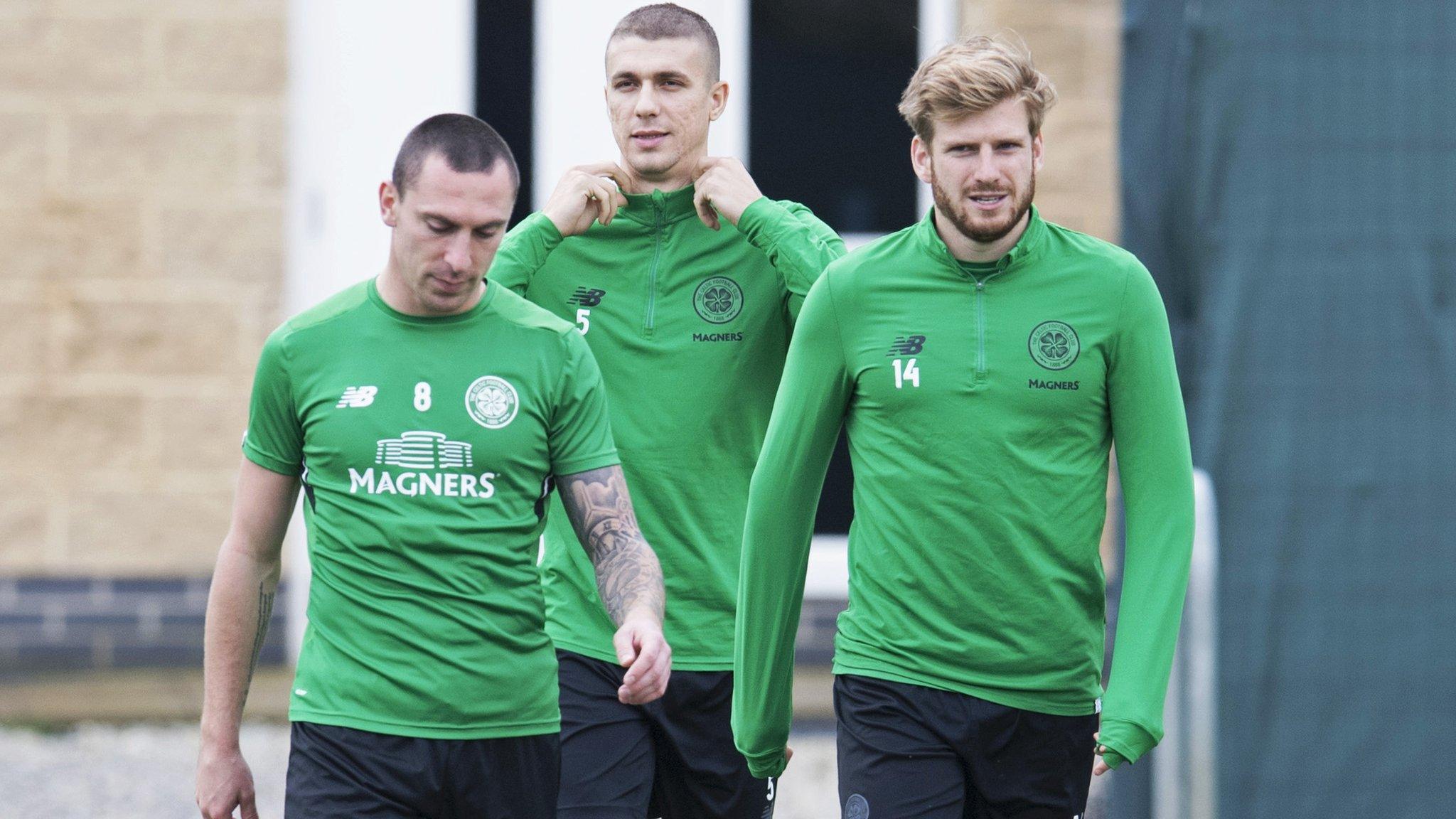 Celtic's Scott Brown, Jozo Simunovic and Stuart Armstrong