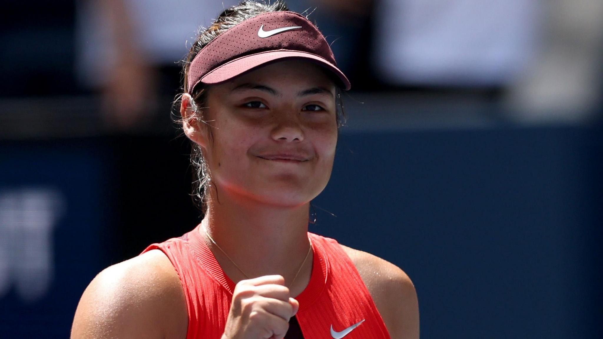 Emma Raducanu celebrates her opening win at the 2025 US Open
