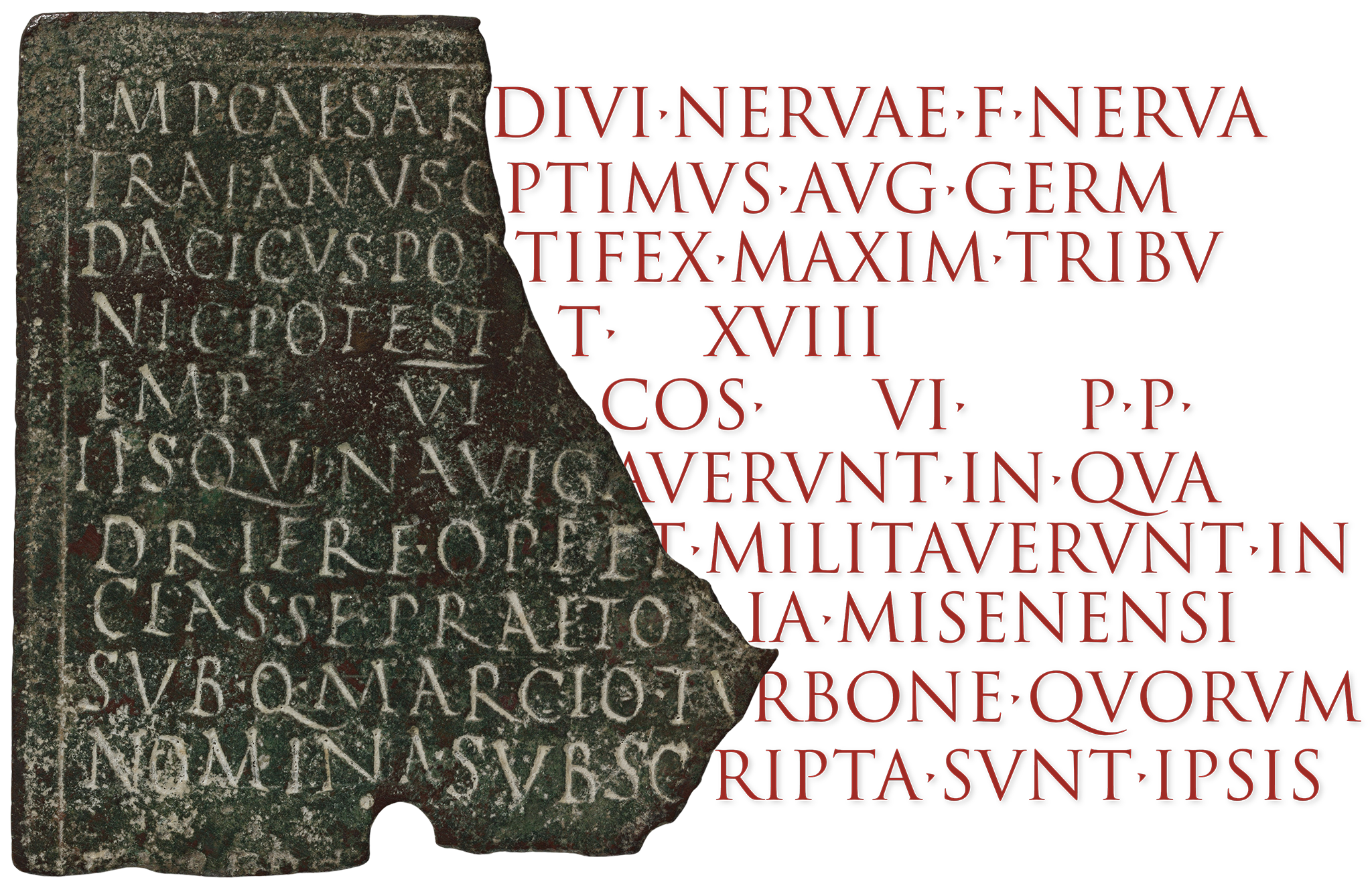 This is an image of a rectagular bronze inscription which has been broken in half. The text on the right hand side is missing but has been shown as restored by AI with its predicted text