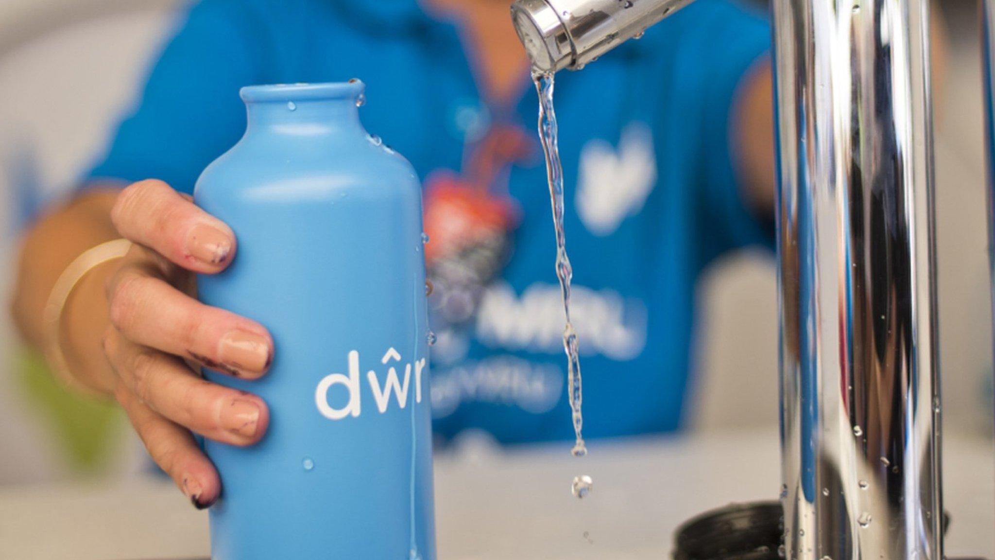 Welsh Water bottle being filled with water at a festival