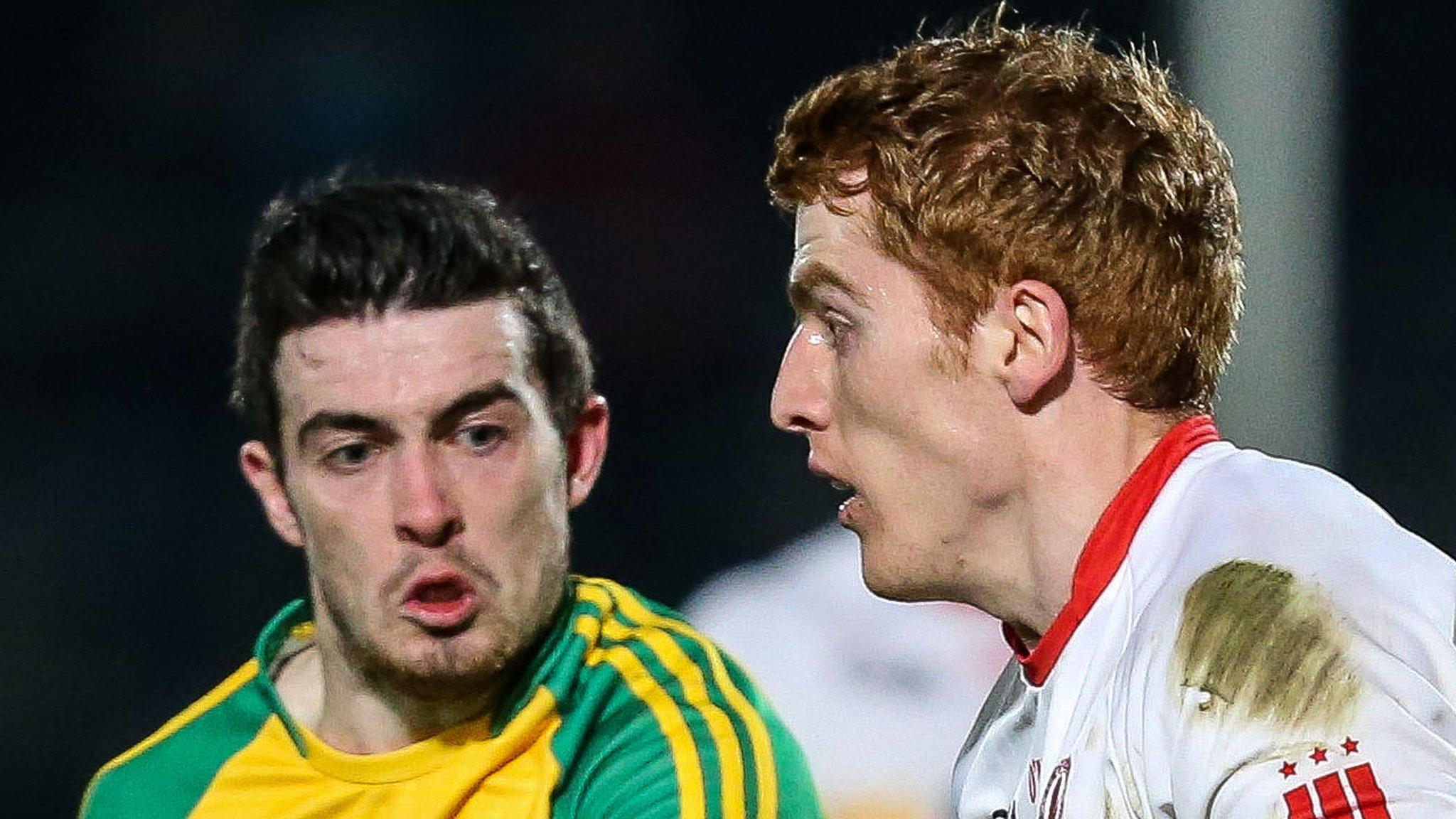 Donegal's Ciaran Gibbons and Tyrone's Peter Harte at Healy Park