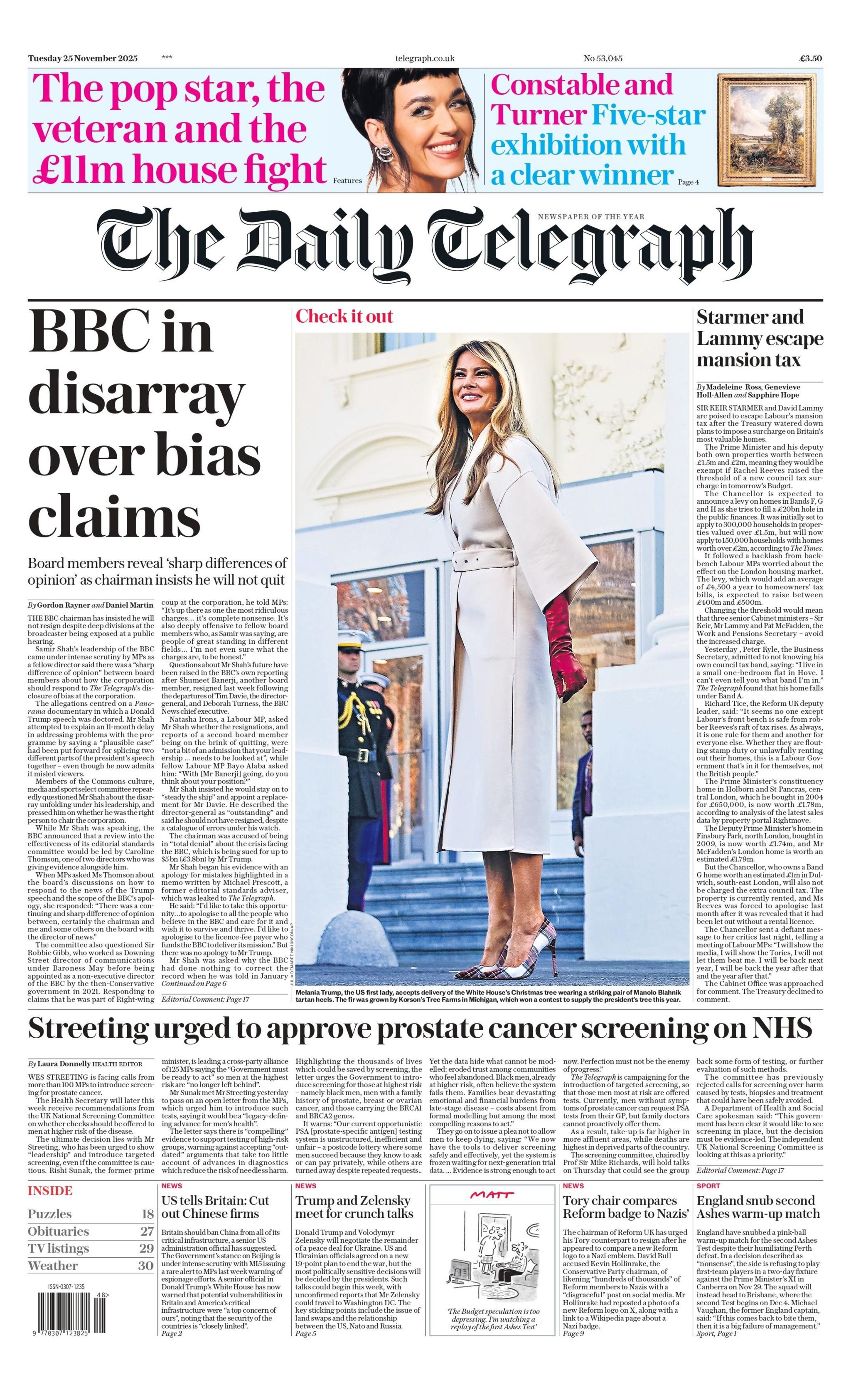 "BBC in disarray over bias claims," reads the headline on the front page of the Daily Telegraph.