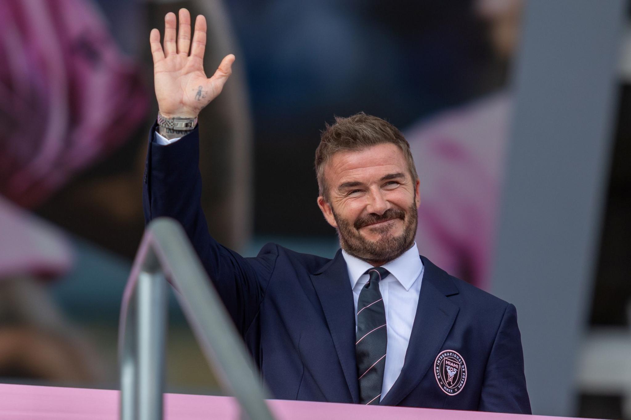 Inter Miami co-owner David Beckham waves to the crowd