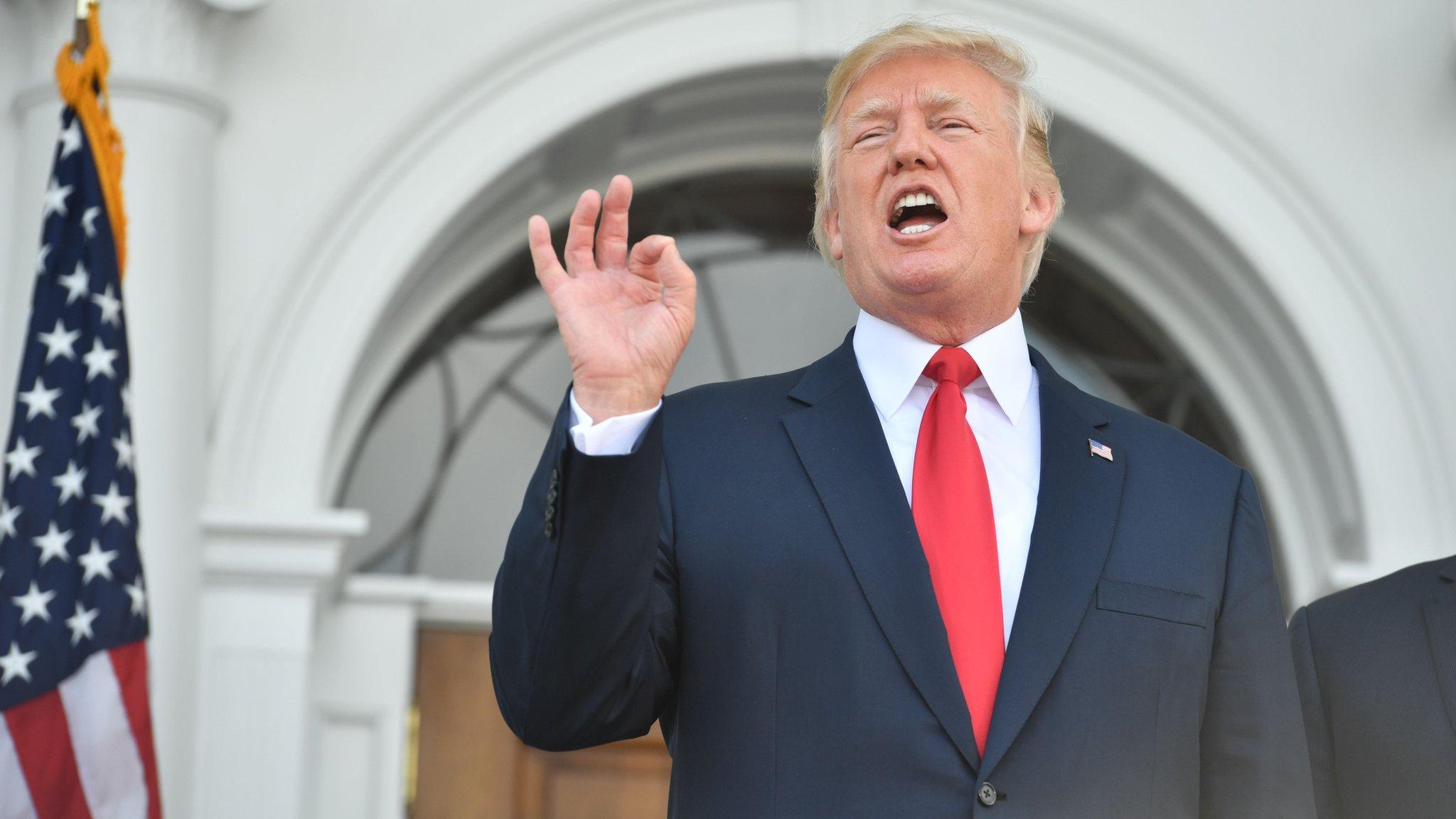 US President Donald Trump speaks to the press at his Bedminster National Golf Club in New Jersey on 10 August 2017