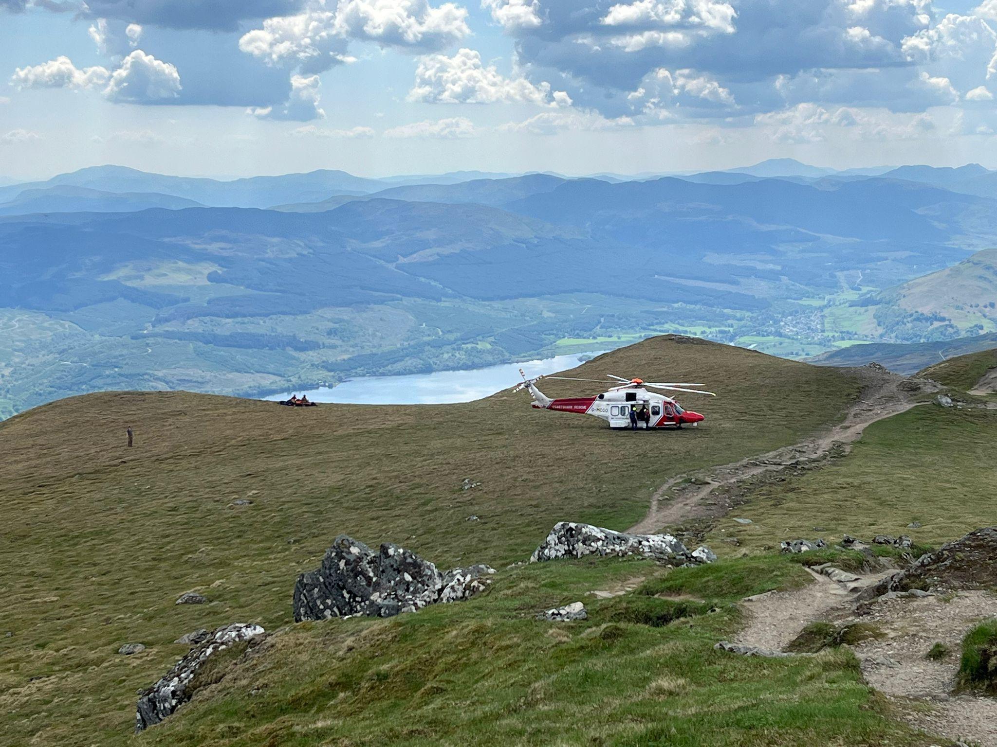 A Coastguard helicopter on Beinn Ghlas