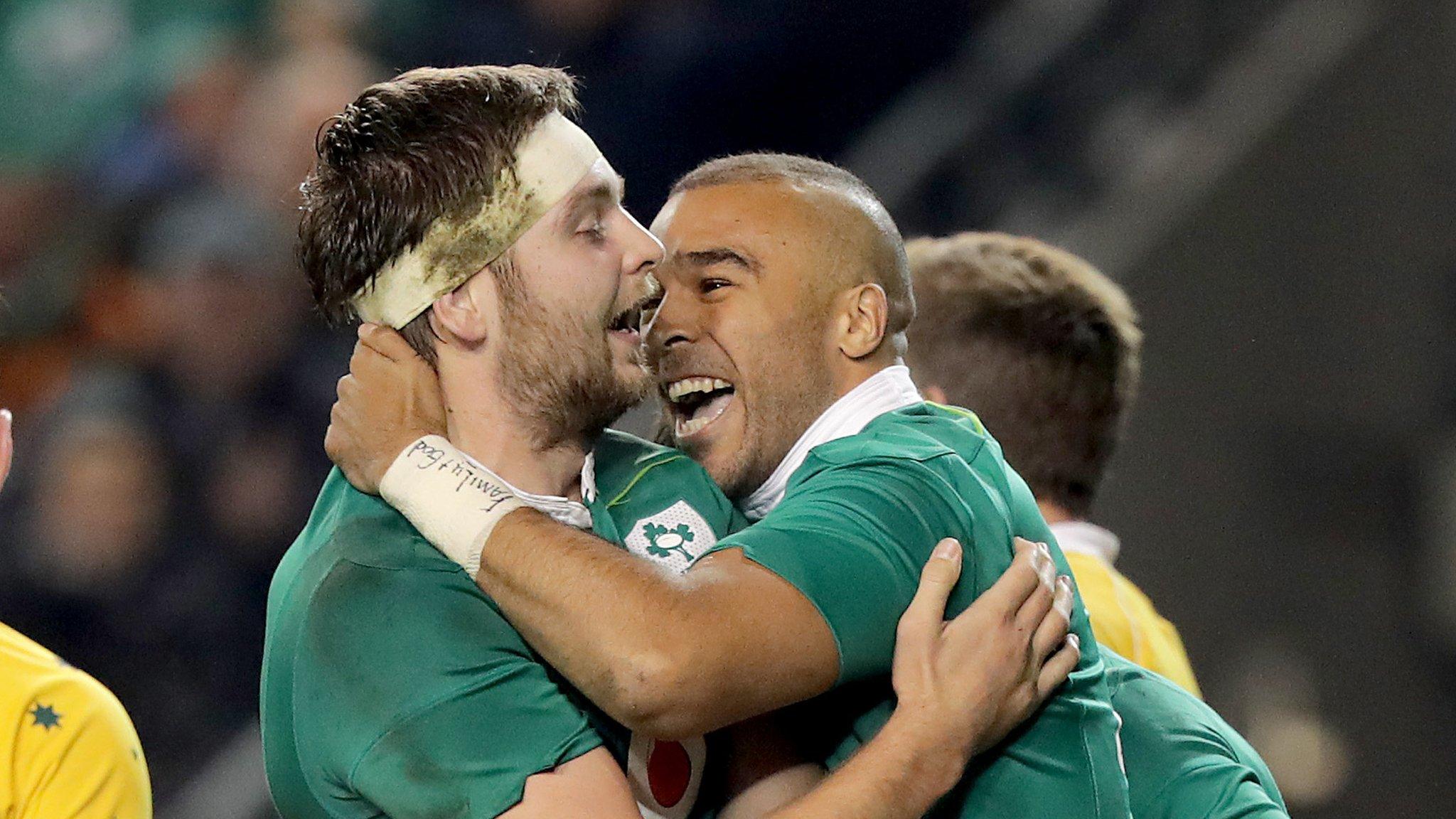 Iain Henderson and Simon Zebo celebrate