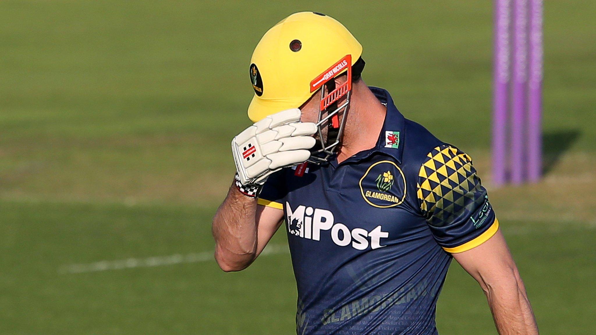 Glamorgan batsman Shaun Marsh shows his disappointment