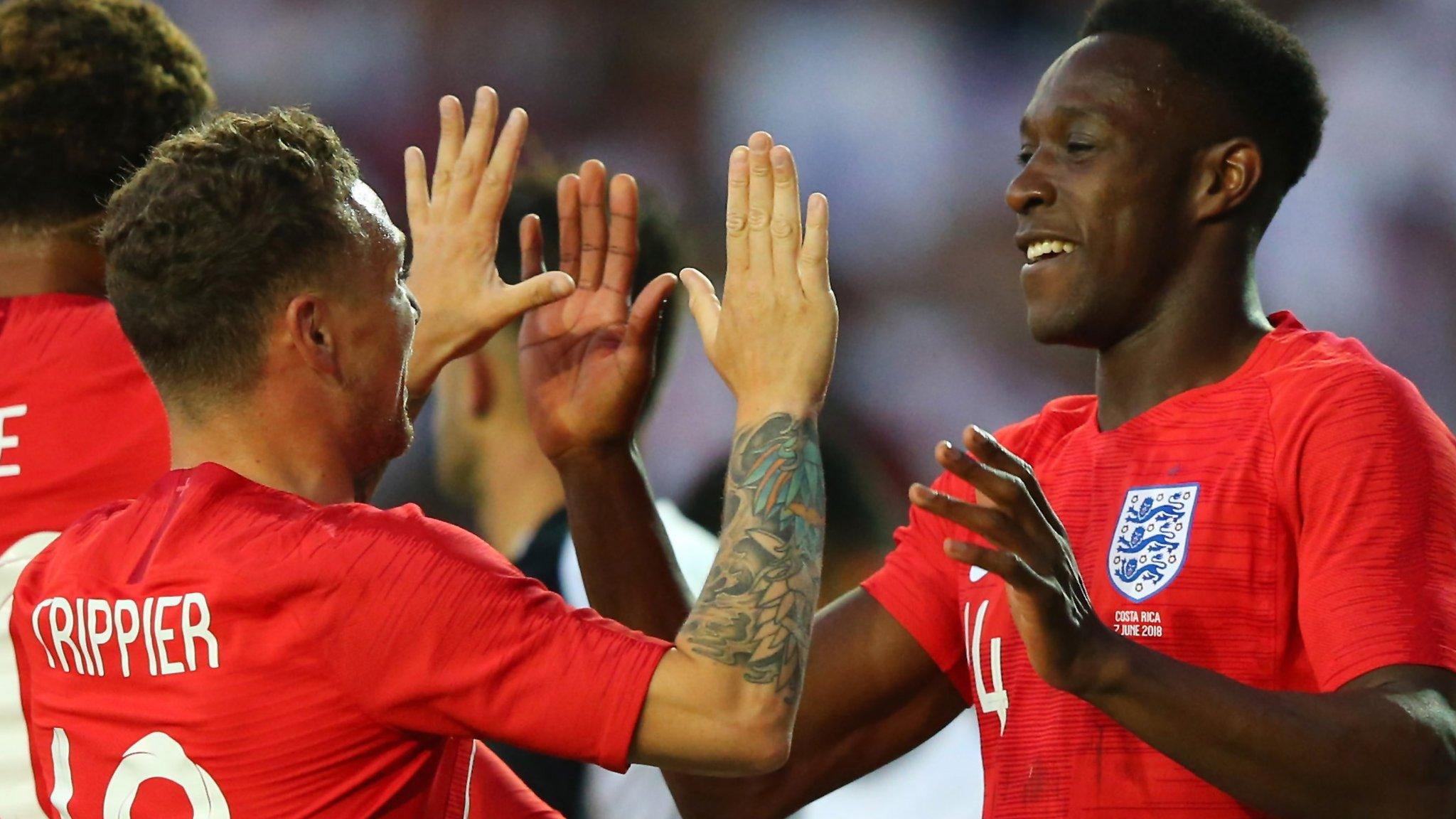 Danny Welbeck celebrates scoring for England against Costa Rica