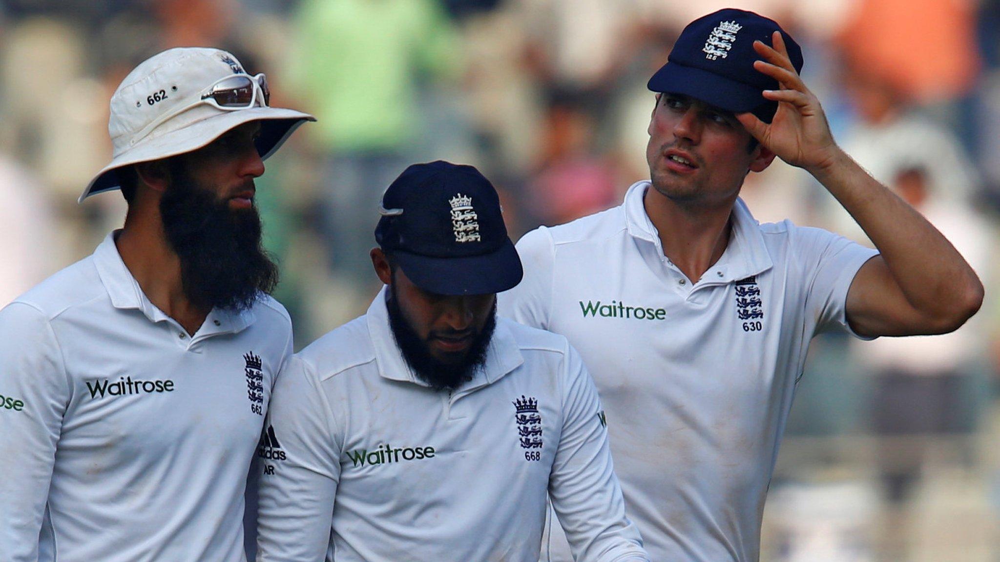 Moeen Ali, Adil Rashid and Alastair Cook