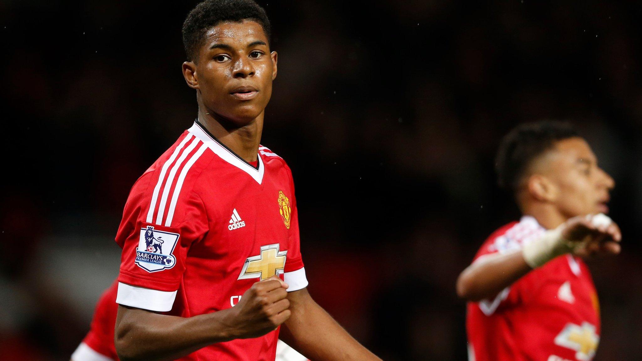 Manchester United striker Marcus Rashford scores the second against Bournemouth