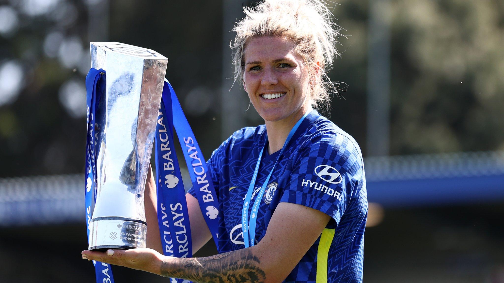 Millie Bright with the WSL trophy