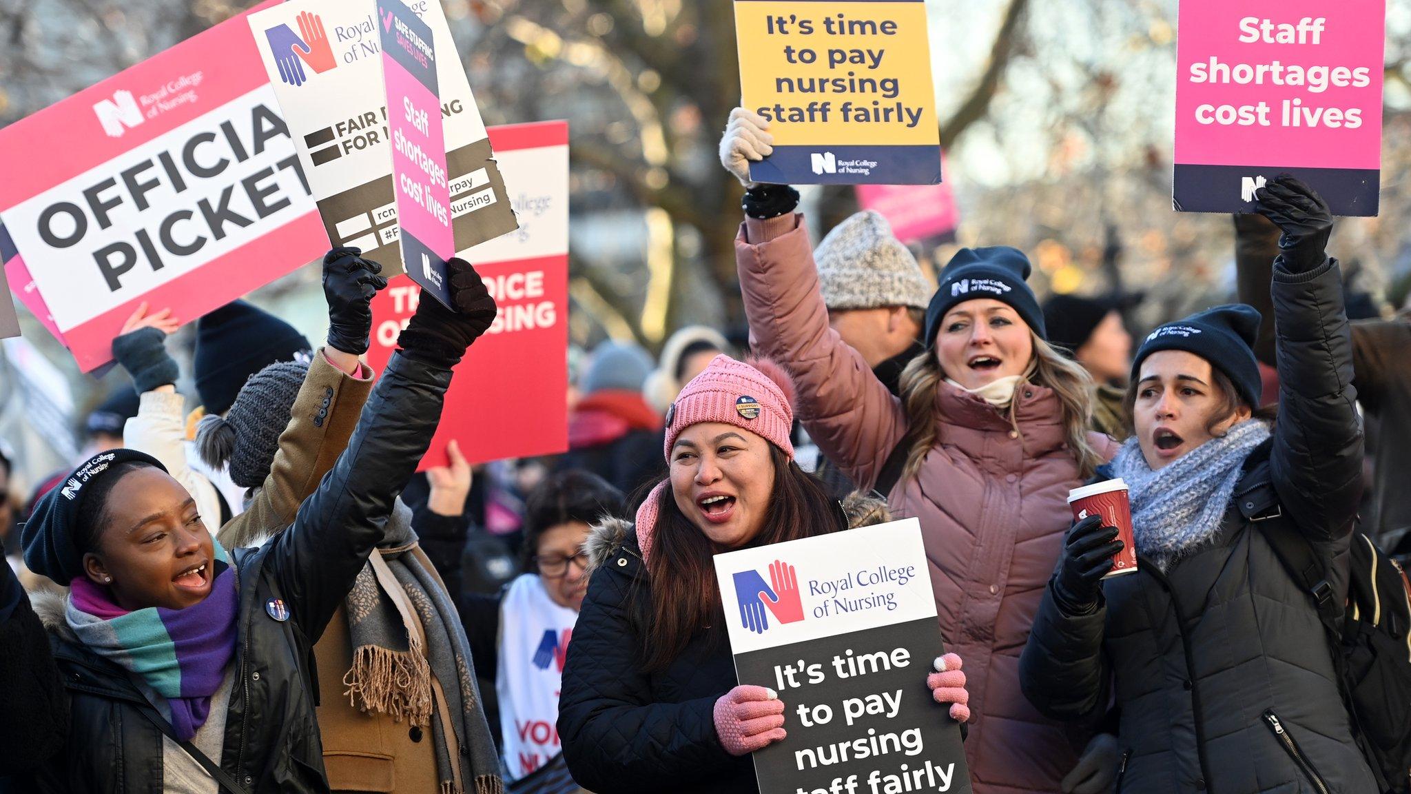 NHS nurses picket outside St.Thomas' Hospital in London