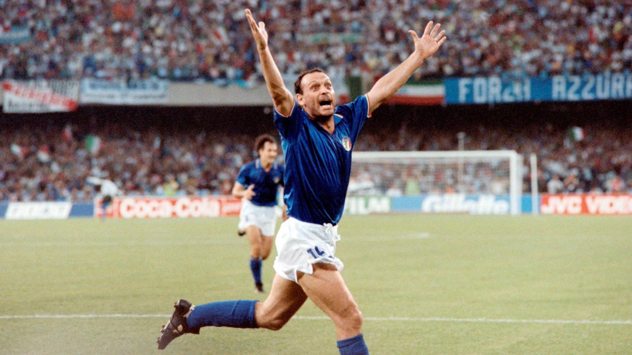 Salvatore Schillaci celebrates at the 1990 World Cup