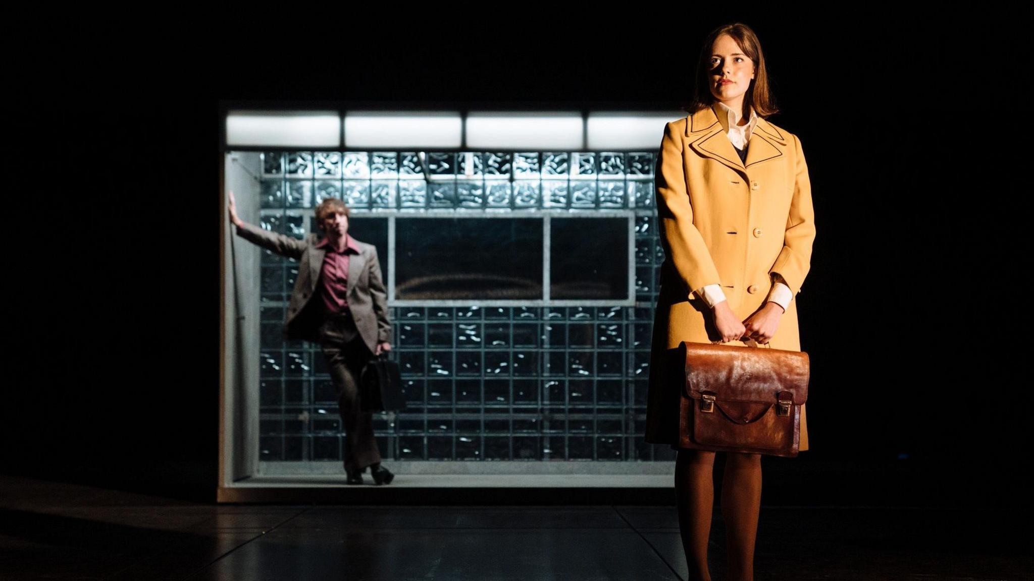 Two actors on stage at Bristol Old Vic for the play A Child of Science