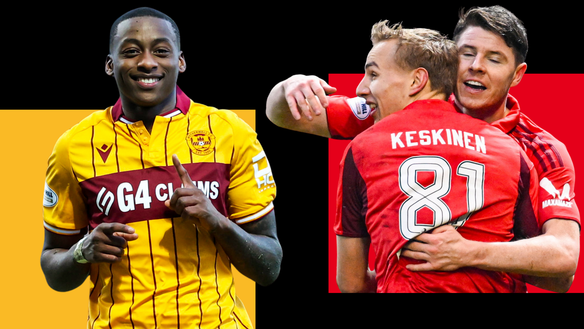 Motherwell's Tawande Maswanhise and Aberdeen's Topi Keskinen and Kevin Nisbet