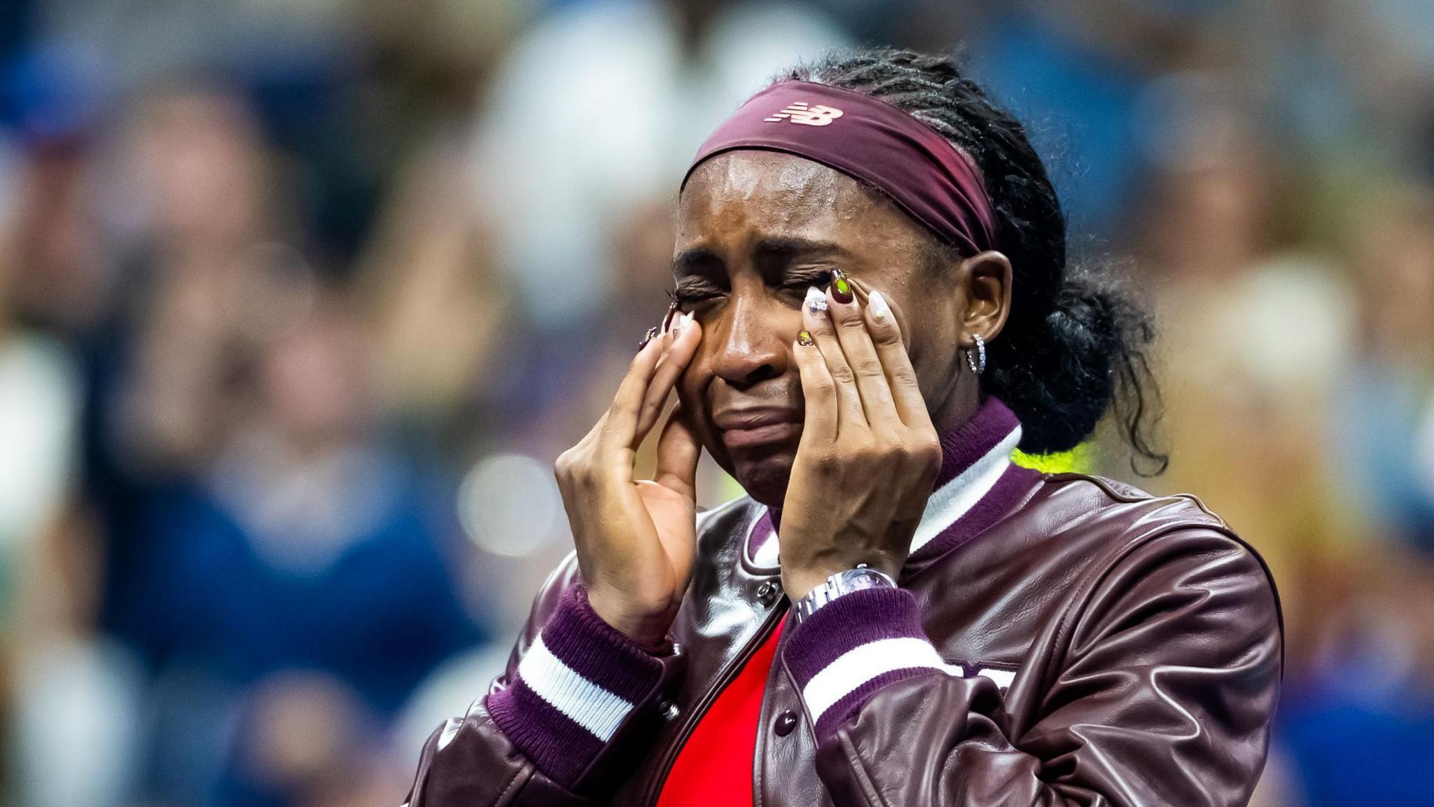 Coco Gauff wipes away tears after her US Open win