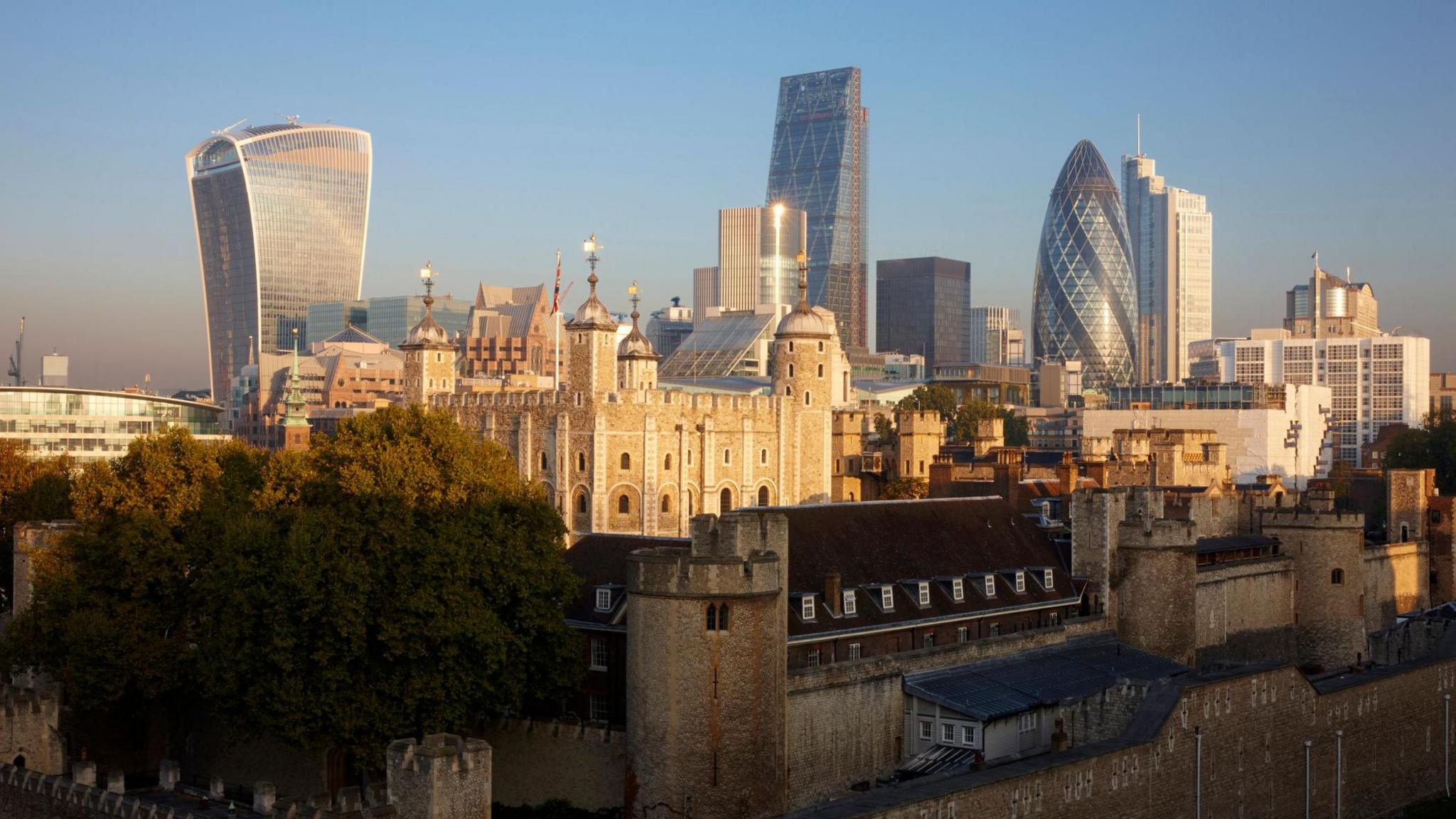 City of London skyline and Tower of London