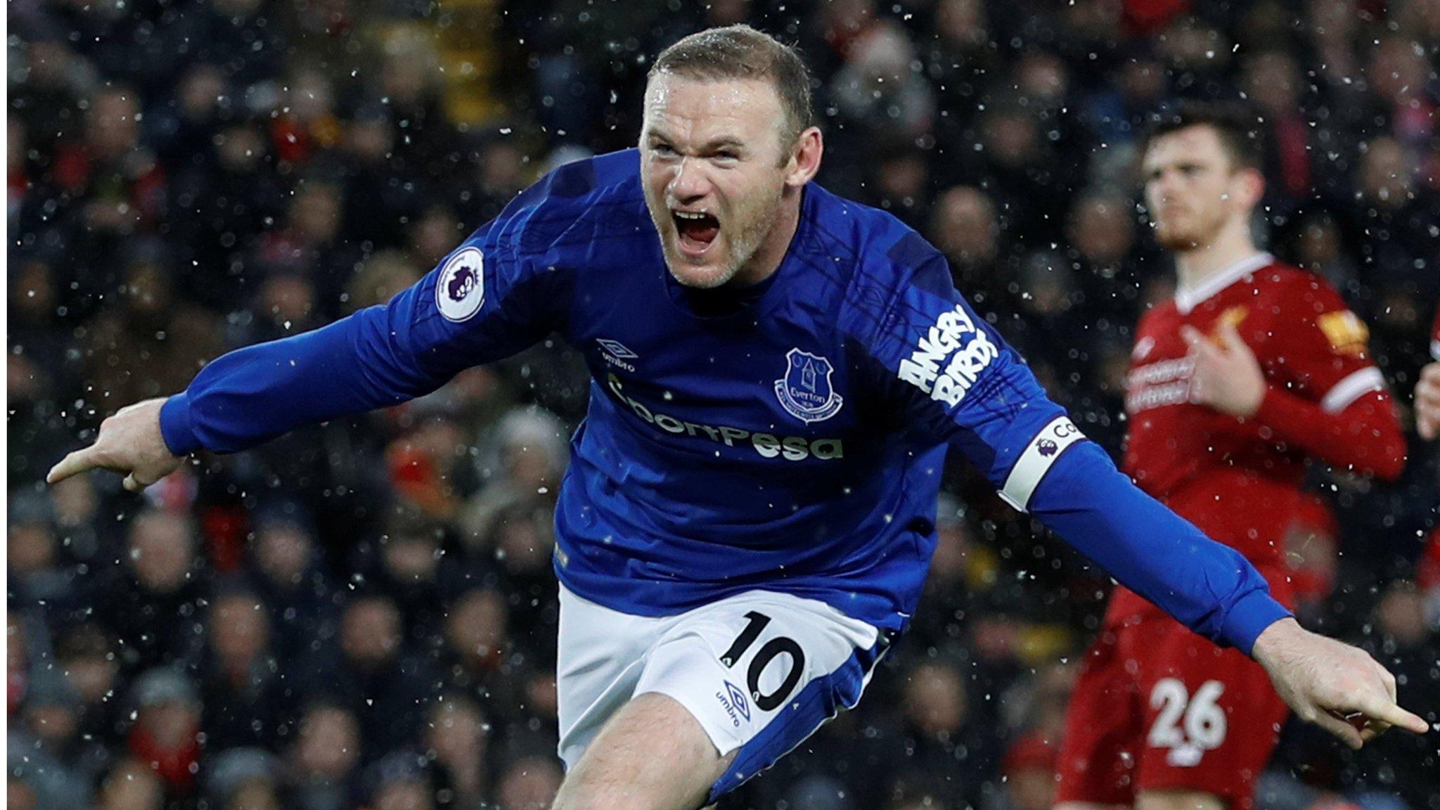 Wayne Rooney celebrates scoring for Everton against Liverpool