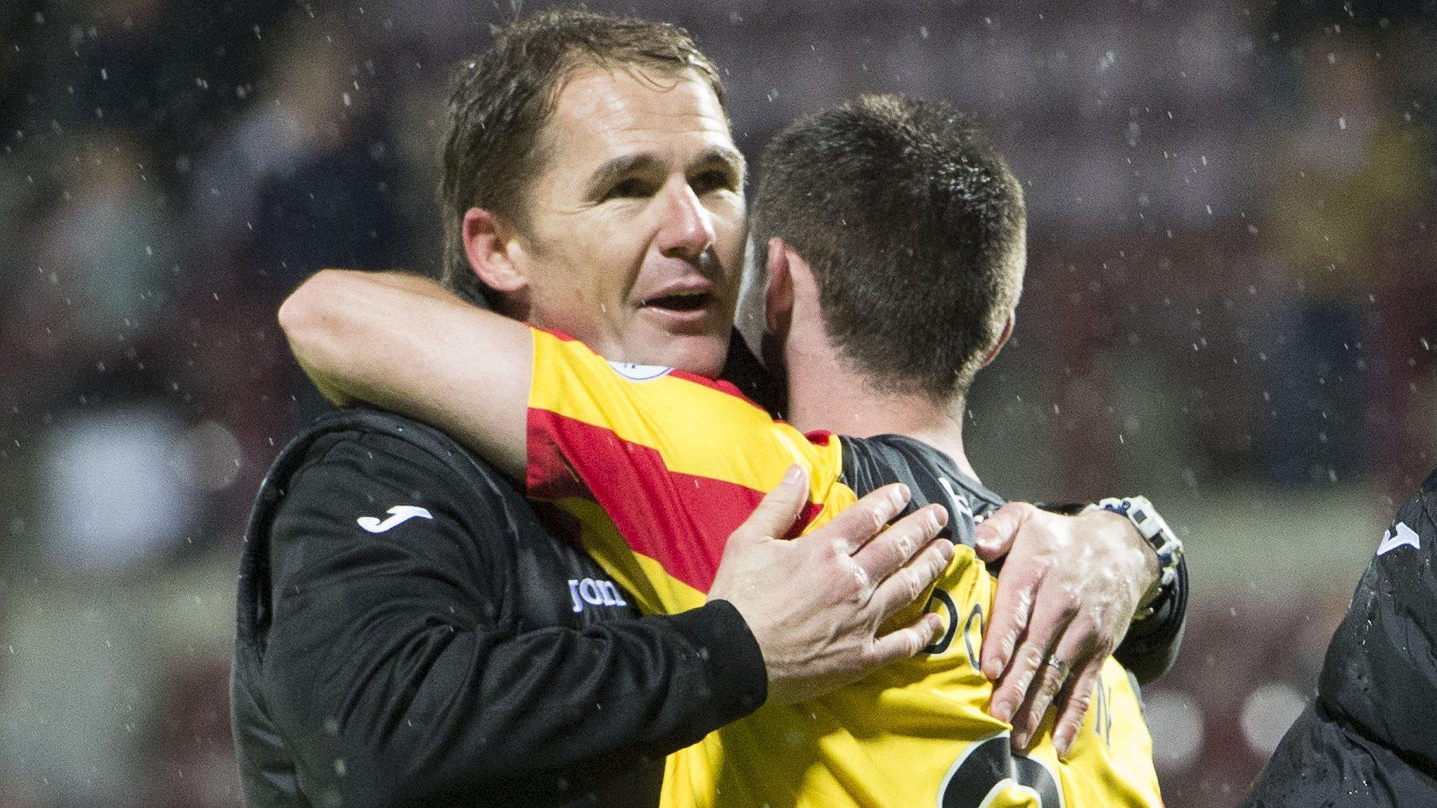 Partick Thistle's Alan Archibald and Kris Doolan embrace