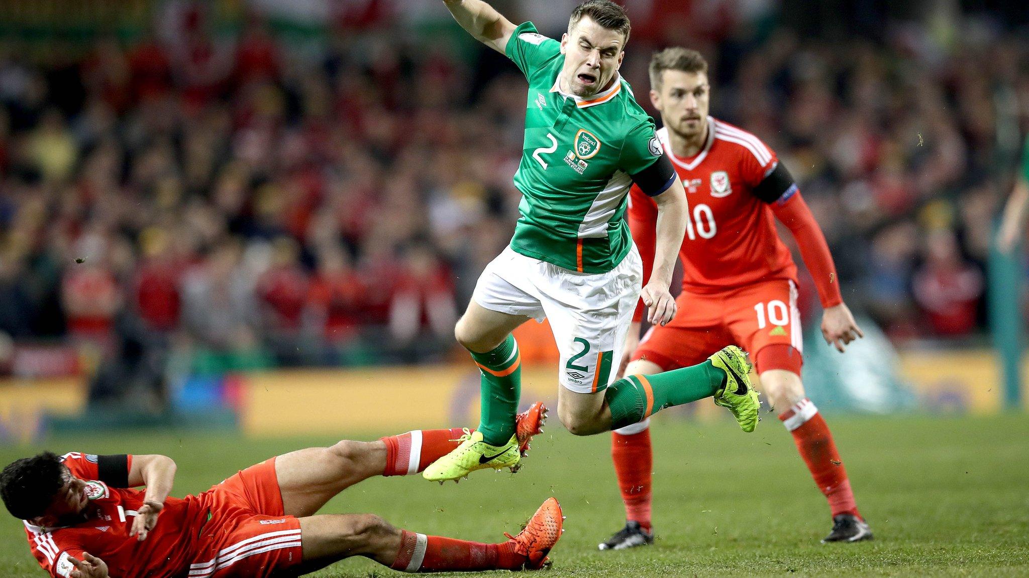 Wales defender Neil Taylor was sent off for his tackle on Republic of Ireland's Seamus Coleman