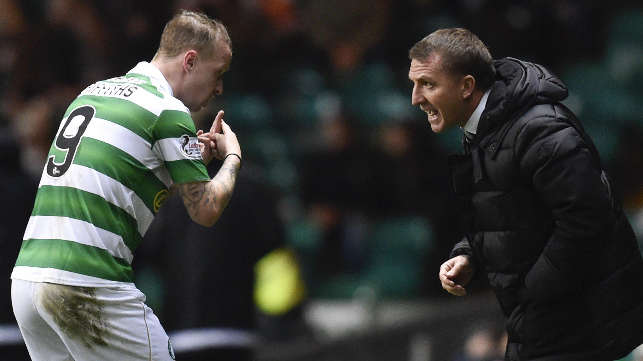 Celtic manager Brendan Rodgers passes instructions to Leigh Griffiths