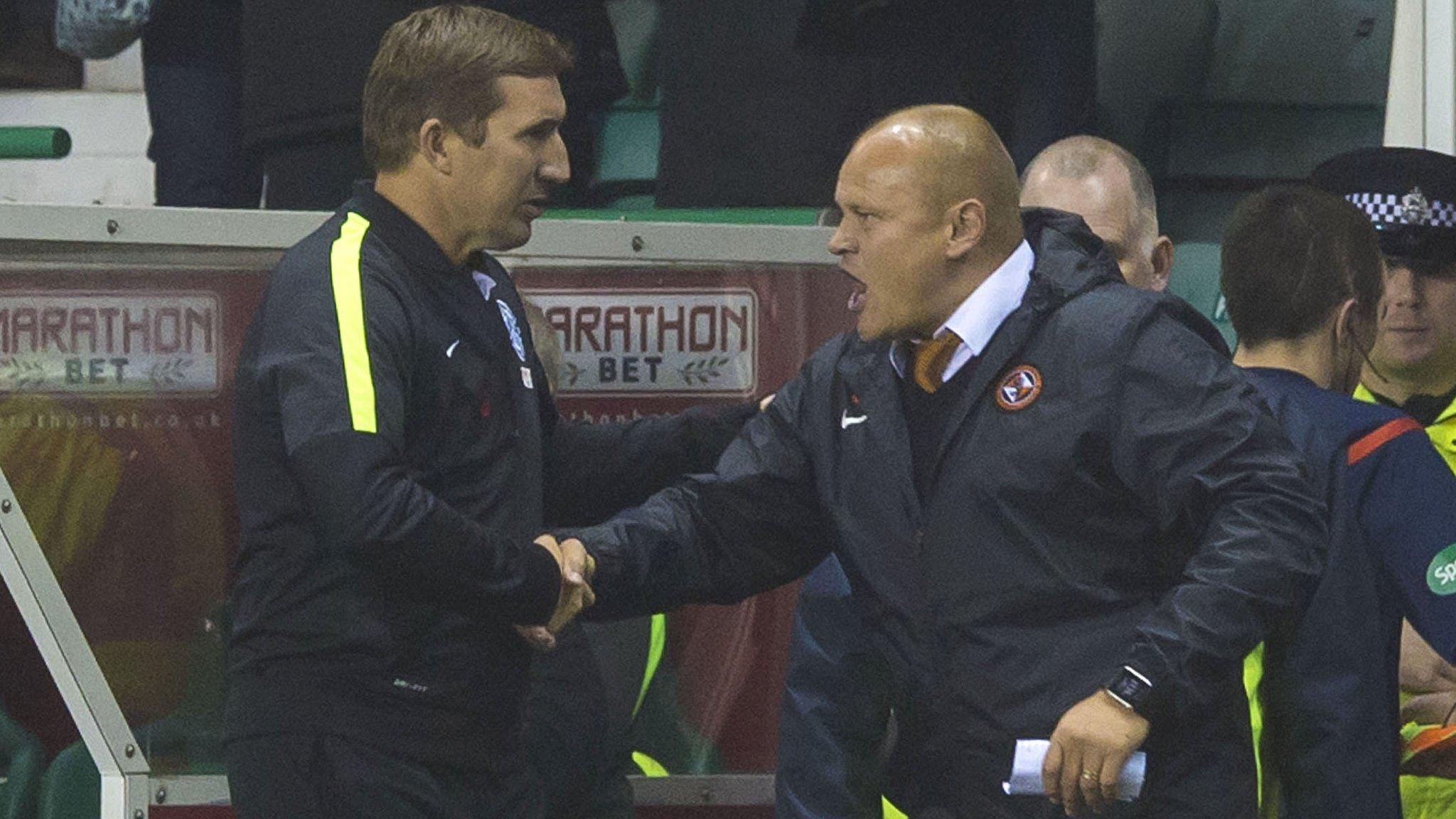 Hibernian head coach Alan Stubbs and Dundee United counterpart Mixu Paatelainen