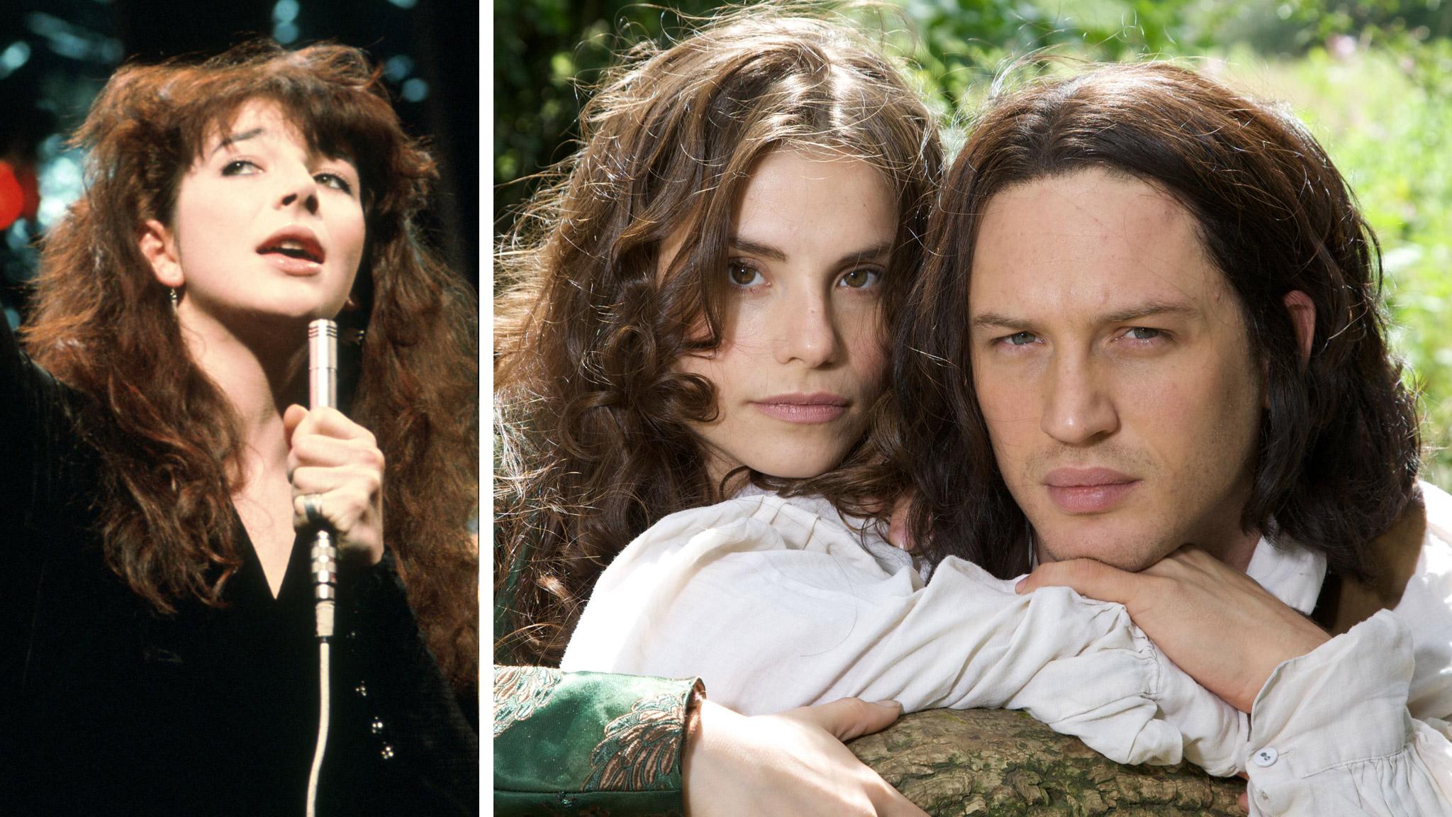 Kate Bush (left) and Charlotte Riley and Tom Hardy in ITV's Wuthering Heights