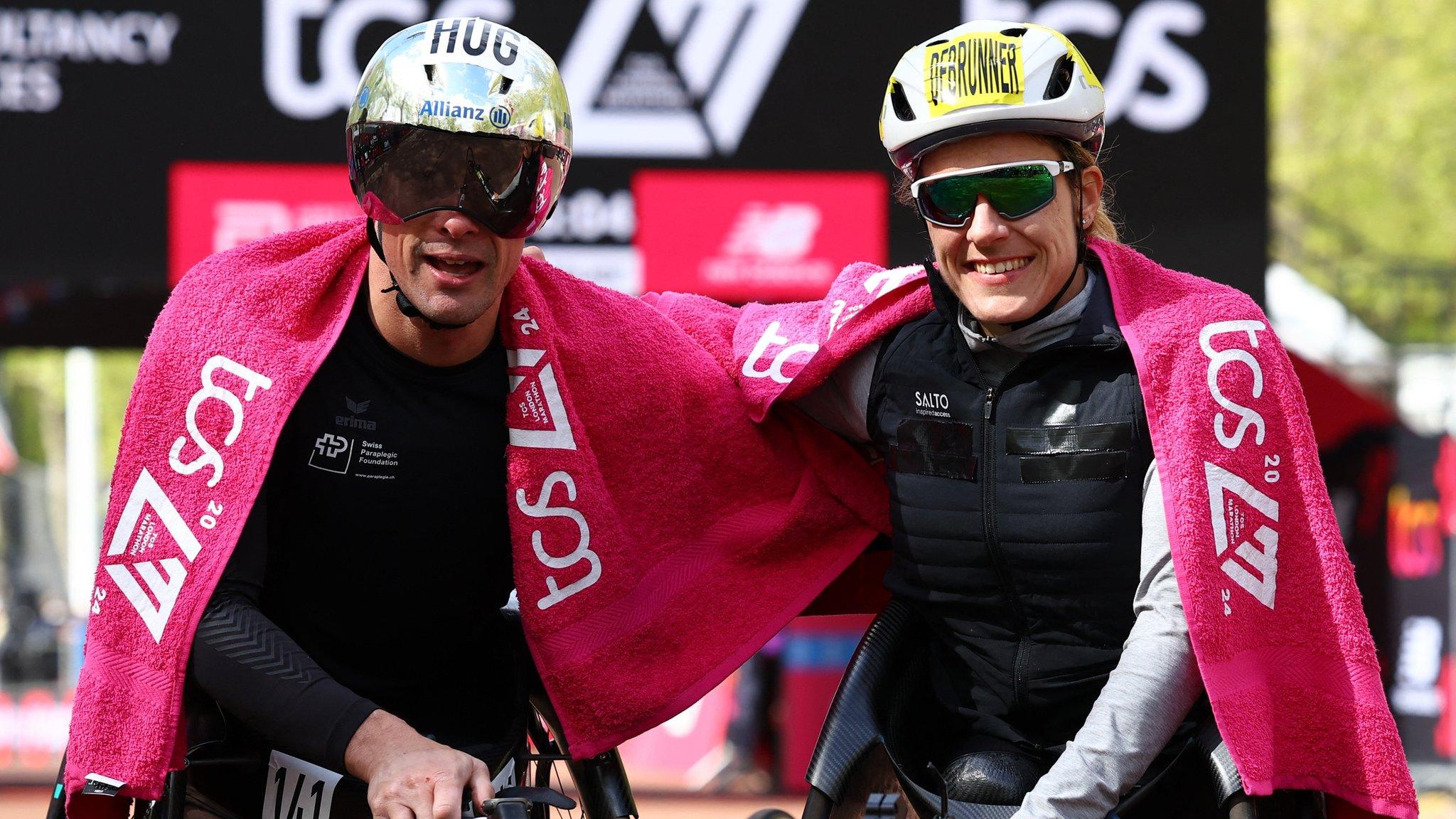 Marcel Hug and Catherine Debrunner after victories at 2024 London Marathon