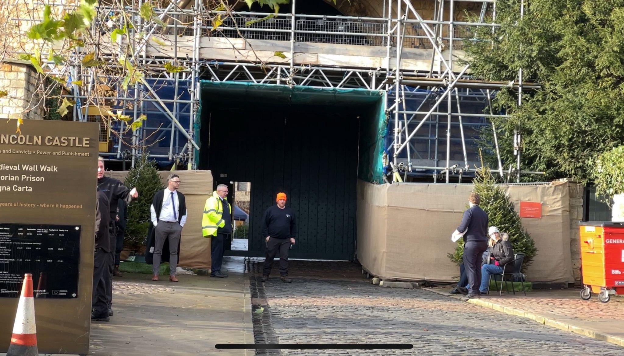 Police at the scene of Lincoln Castle