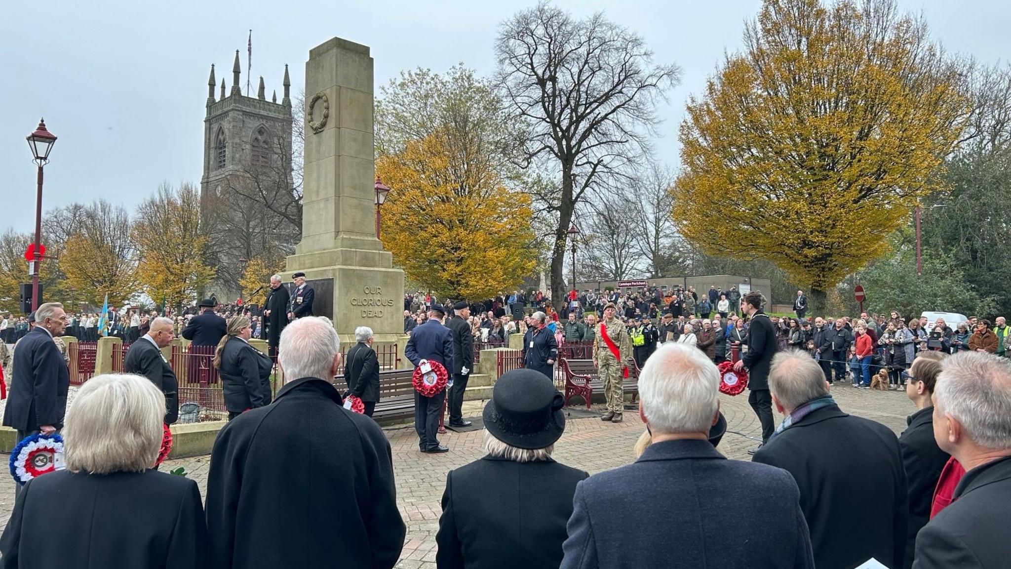 Wreaths being laid at the Cenotaph in Ilkeston