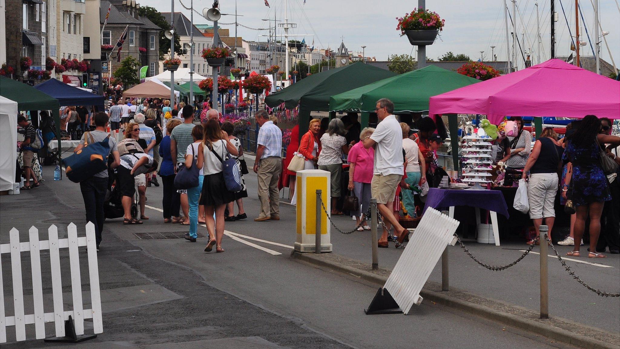 Stalls on Guernsey's Quay for a Seafront Sunday event