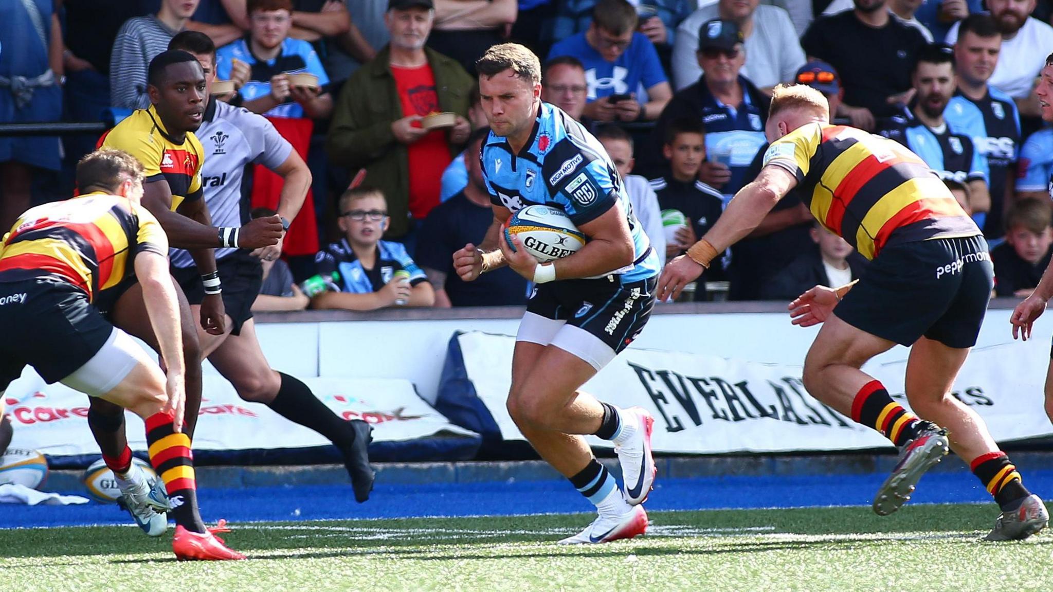 Wing Mason Grady runs with the ball in Cardiff's pre-season fixture against Richmond at the Arms Park.
