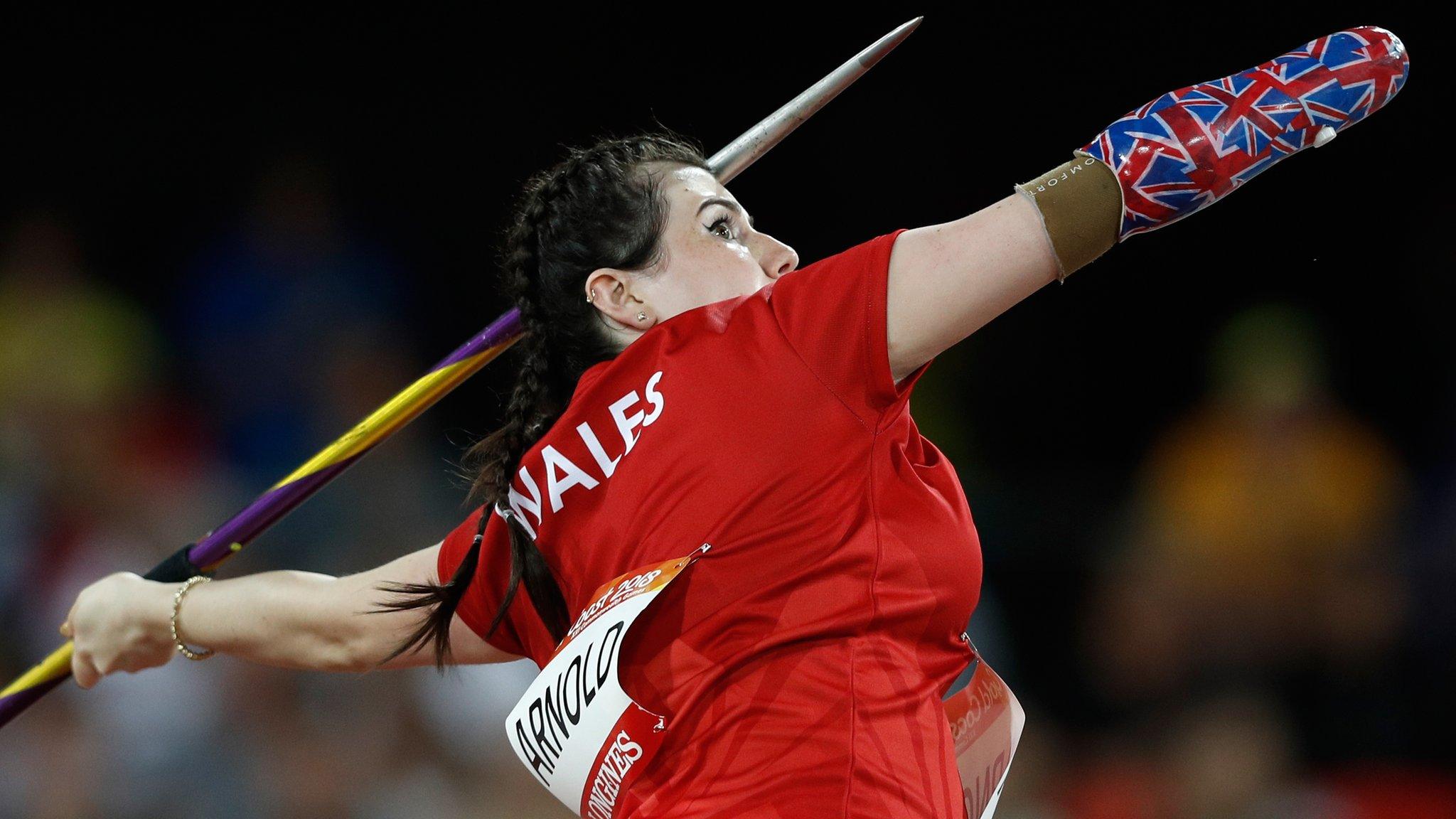 Wales Hollie Arnold competes in the athletics women's F46 javelin throw final during the 2018 Gold Coast Commonwealth Games at the Carrara Stadium on the Gold Coast on April 9, 2018.