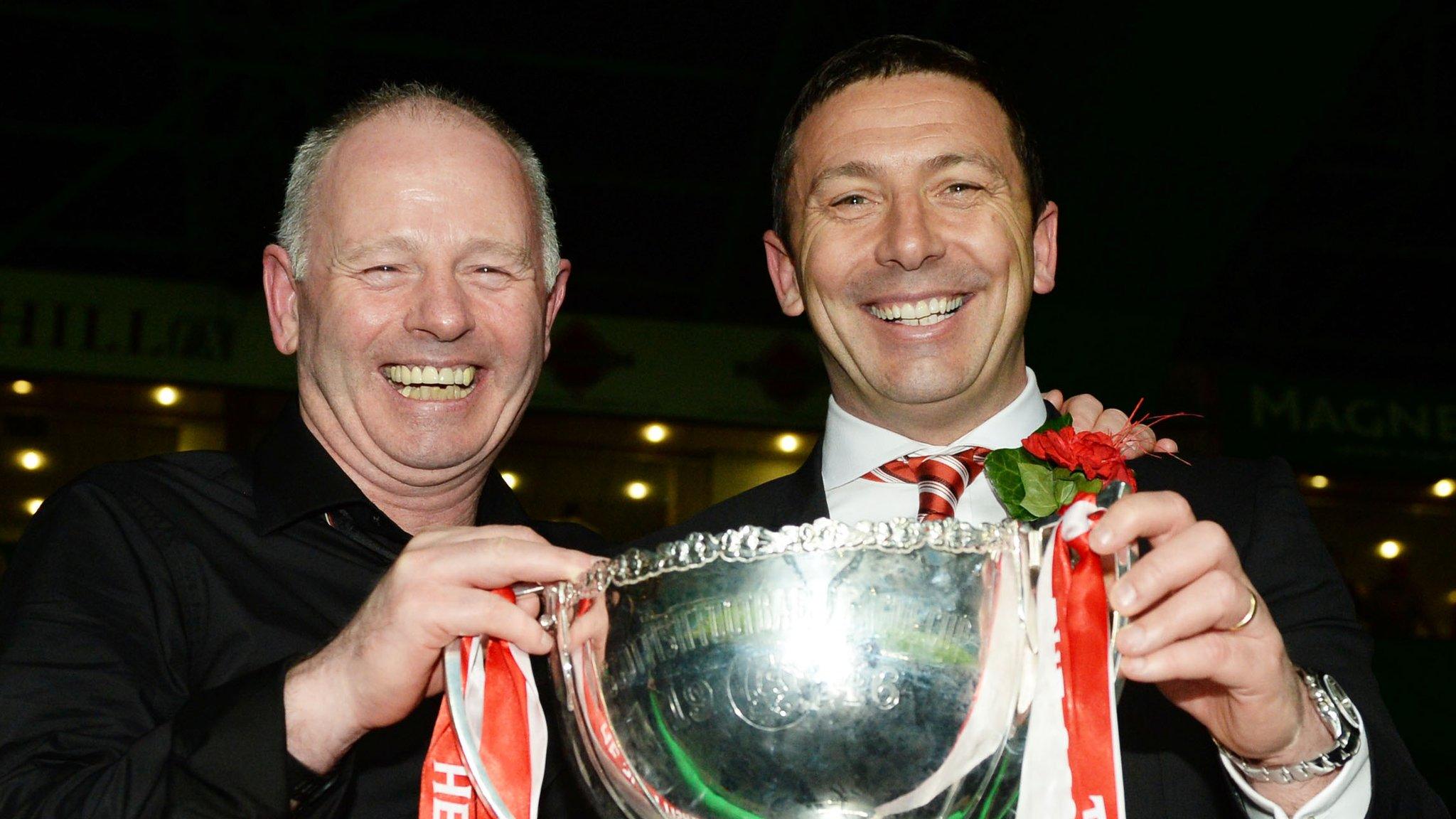 Aberdeen Chairman Stewart Milne and manager Derek McInnes celebrate with the Scottish League Cup in 2014