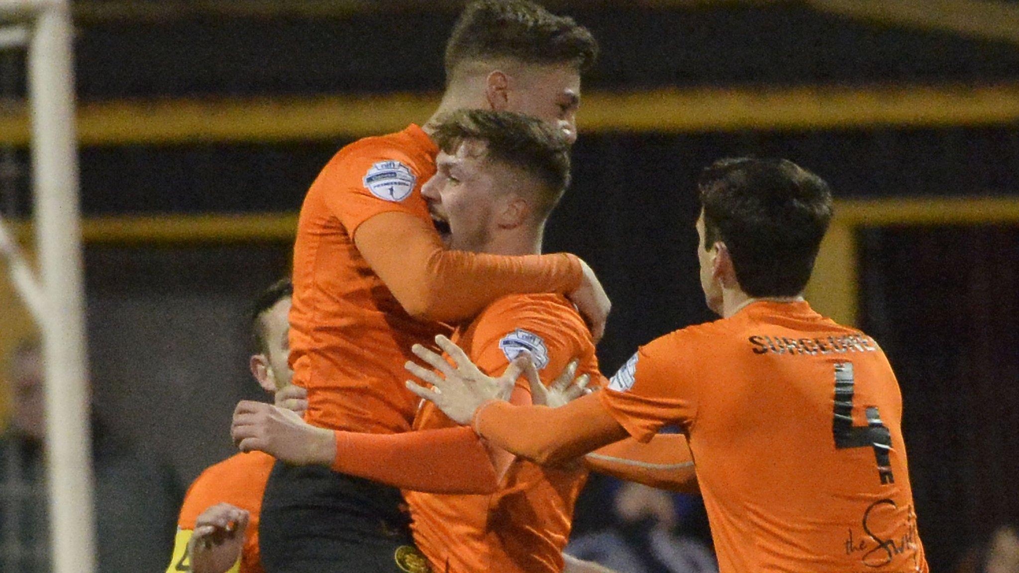 Carrick Rangers Daniel Kelly celebrates scoring his side's opener