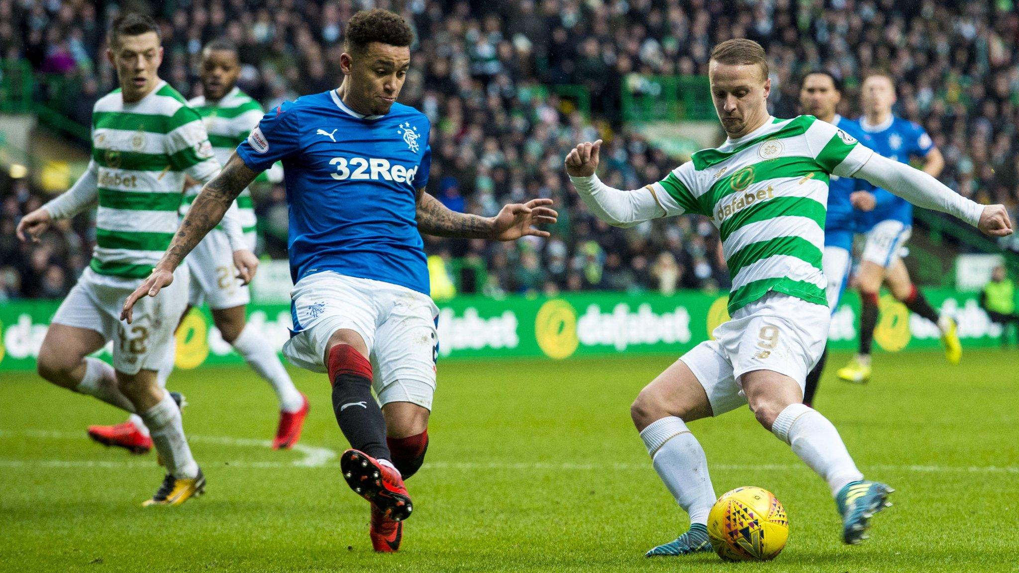 James Tavernier closes down Leigh Griffiths in a league match between Rangers and Celtic