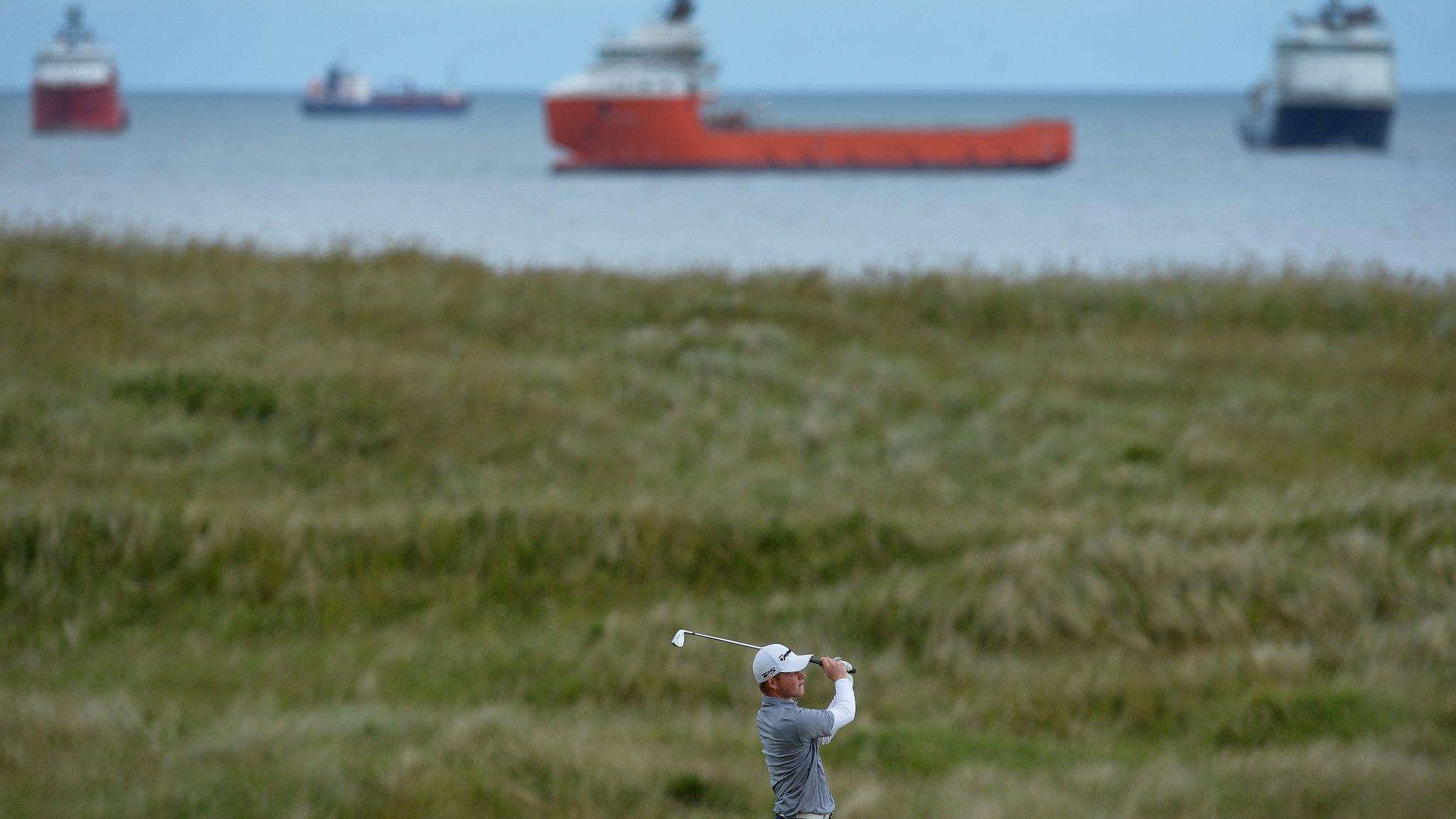 ABERDEEN, SCOTLAND - JUNE 20: Angus Flanagan of St Georges Hill plays his second shot to the 13th hole during the third day of The Amateur Championship at Royal Aberdeen on June 20, 2018 in Aberdeen, Scotland. (Photo by Mark Runnacles/R&A/R&A via Getty Images)