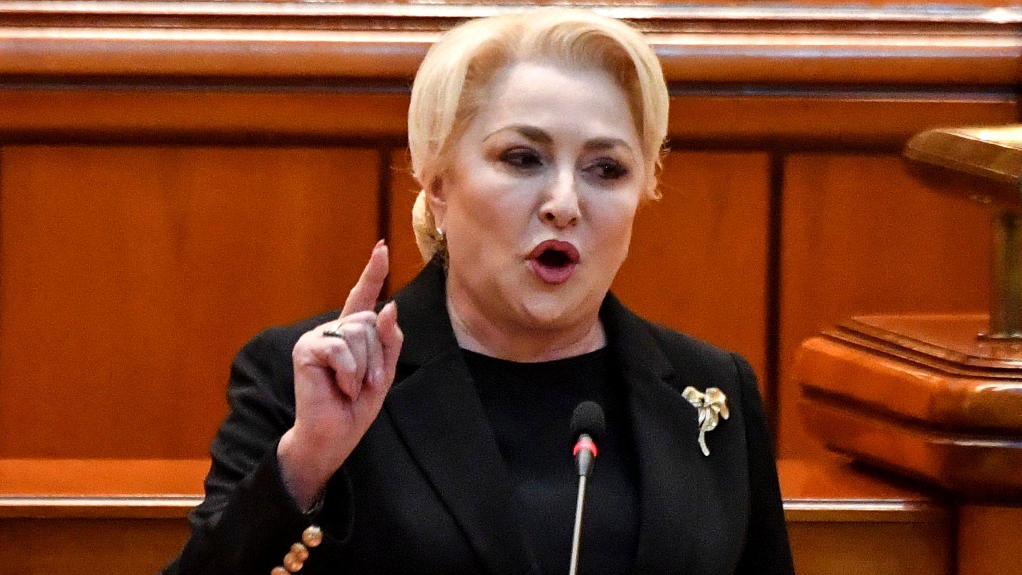 Romanian Prime Minister Viorica Dancila addresses the Romanian parliament in Bucharest, 10 October 2019