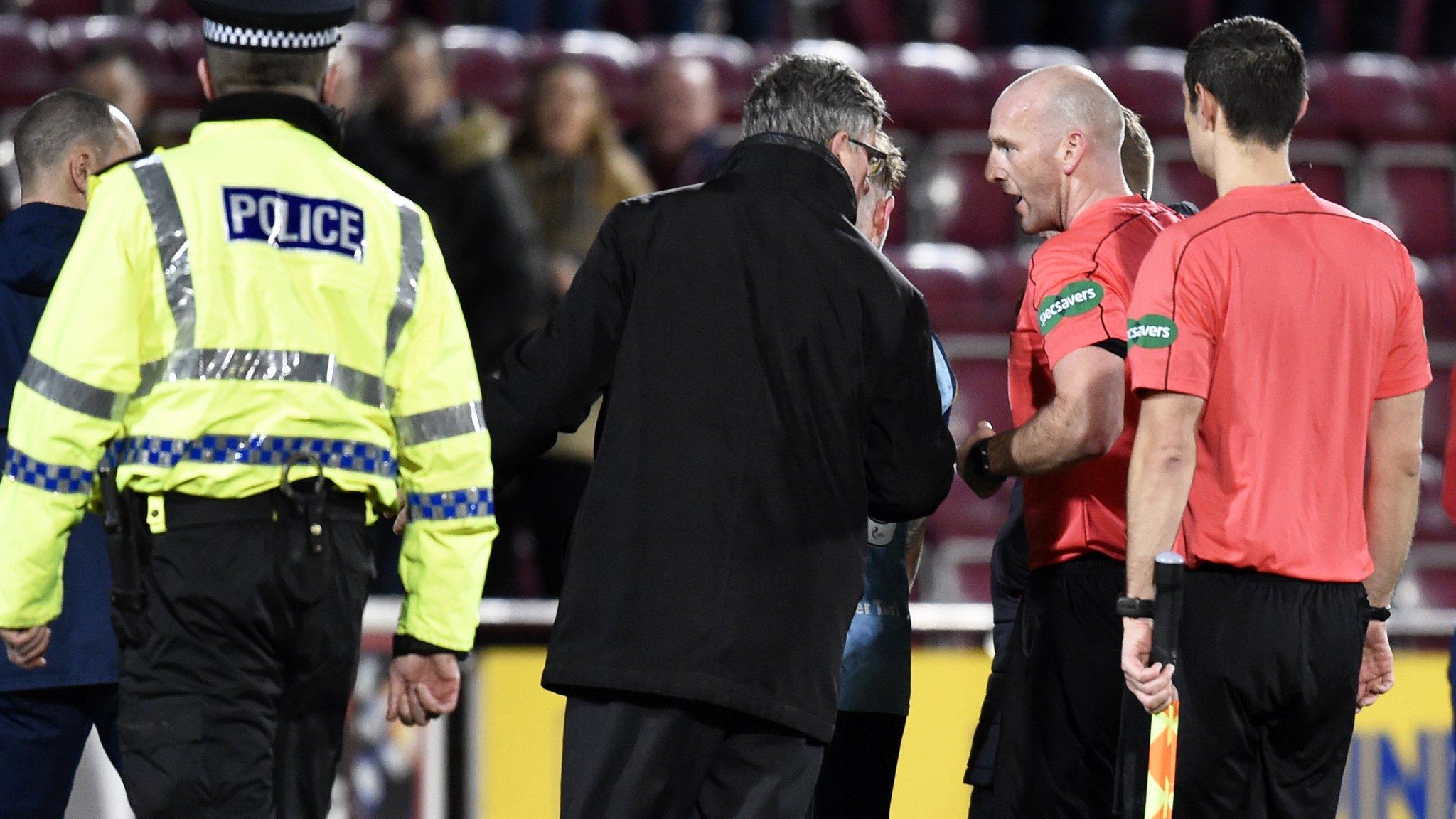 Hearts manager Craig Levein and referee Bobby Madden