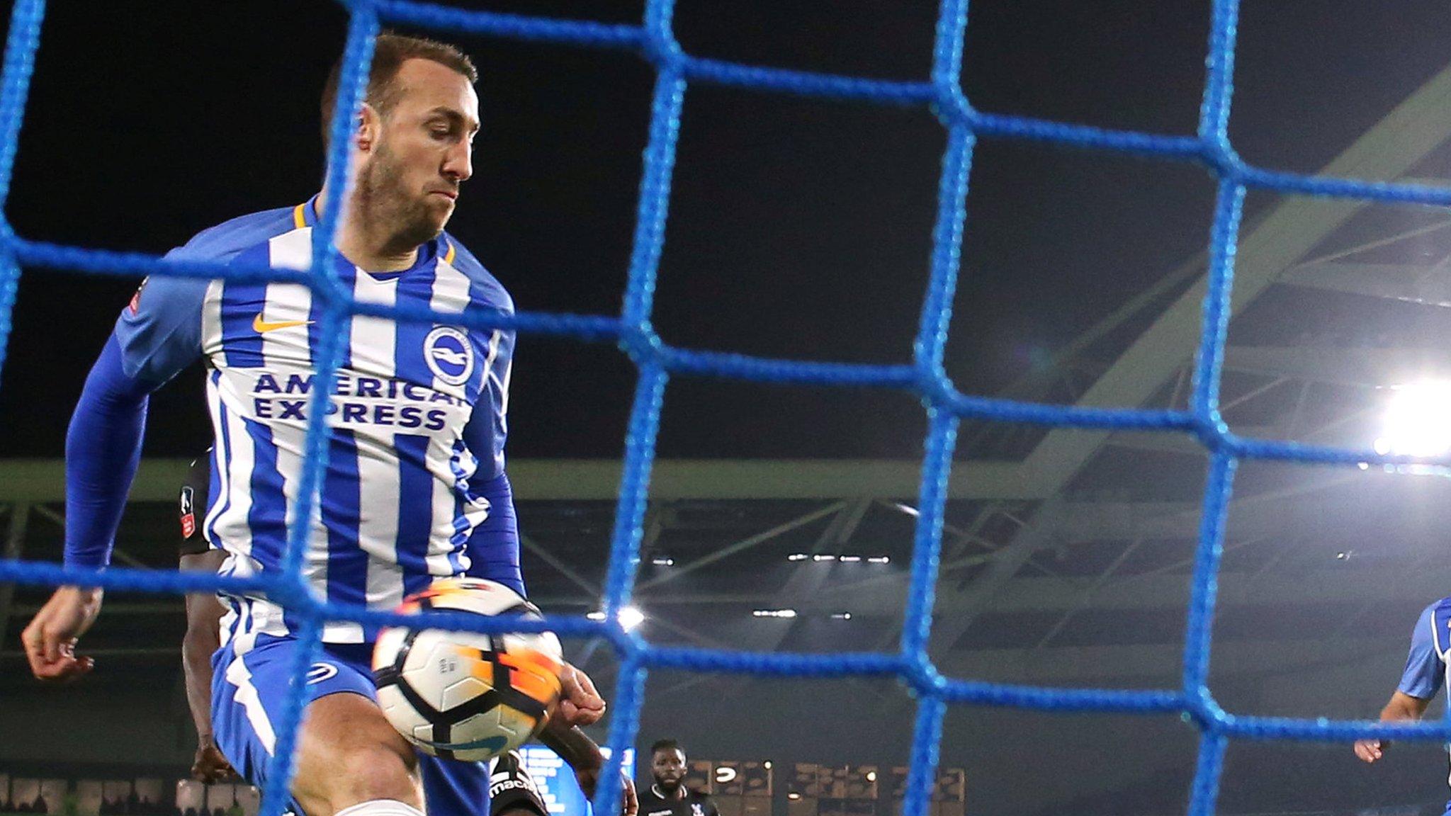 Glenn Murray scores a contested goal for Brighton, but a VAR review was not triggered as it was not seen as a clear and obvious error by referee Andre Marriner