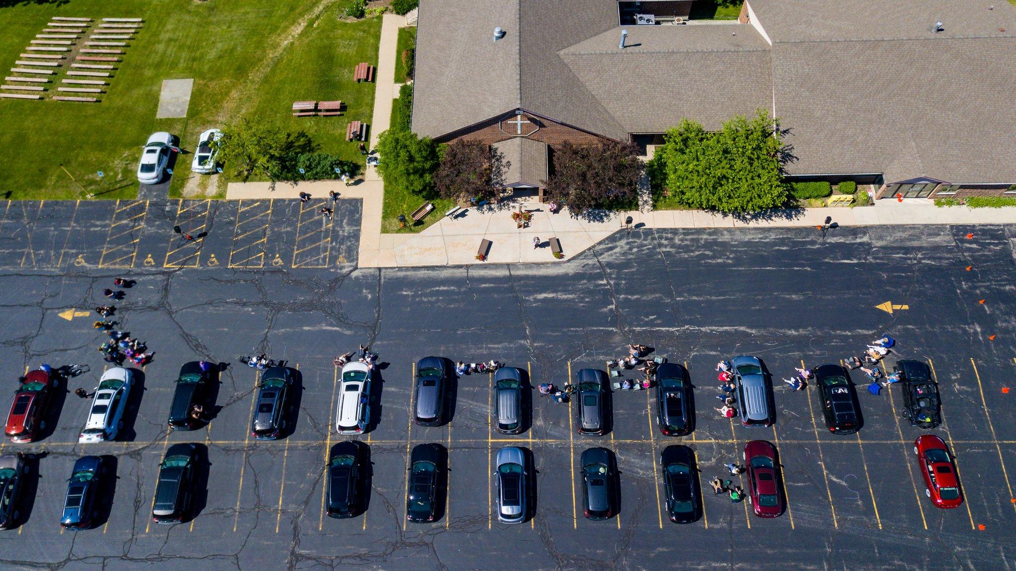 Cars parked at the church for the confirmation ceremony