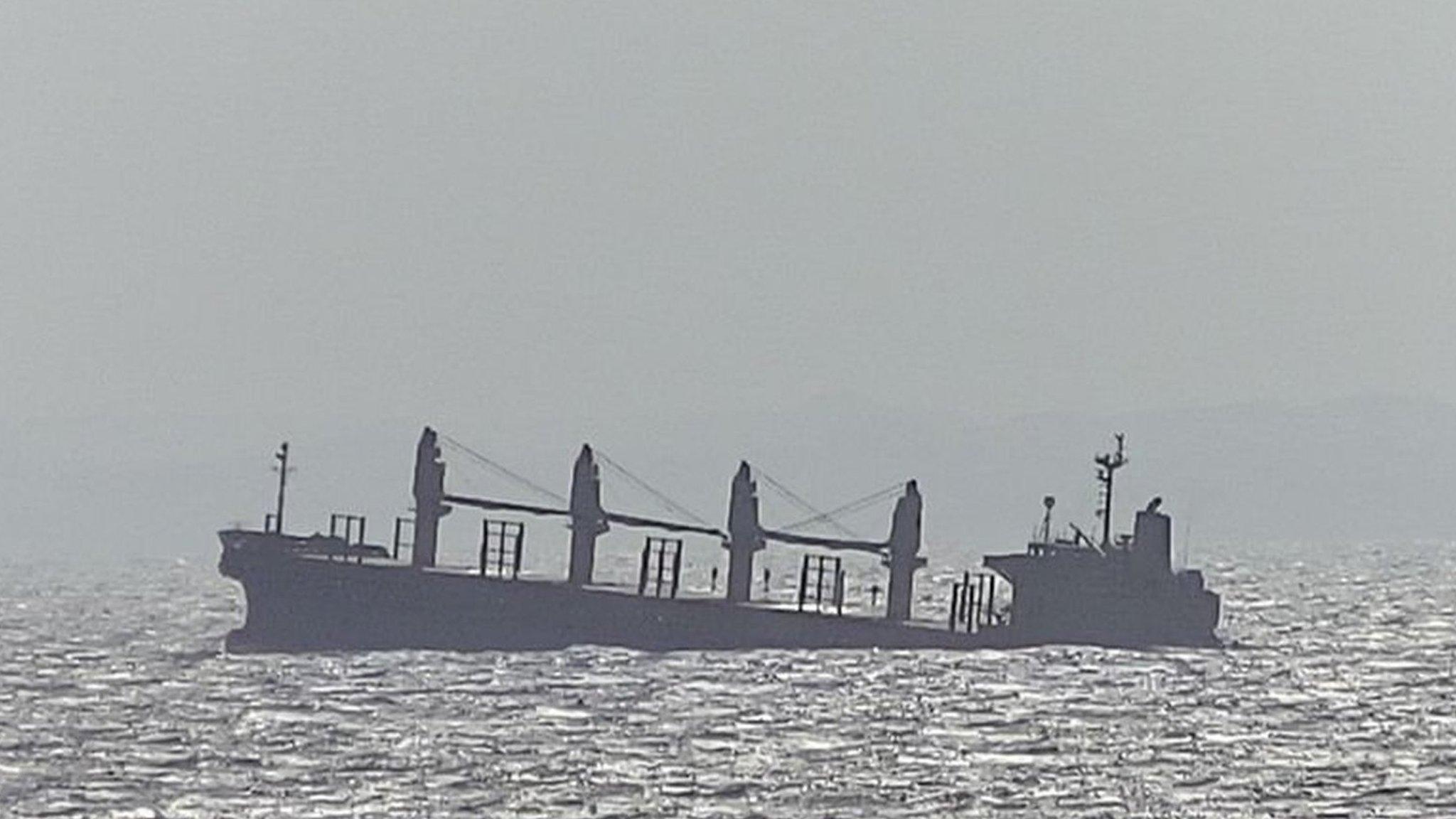 A photo of the Rubymar listing in the water