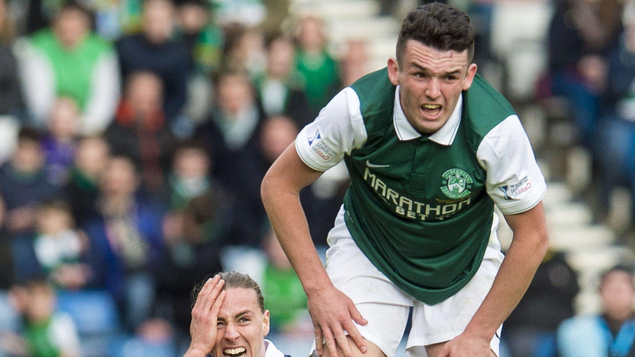 Hibernian midfielder John McGinn takes a breather against Falkirk