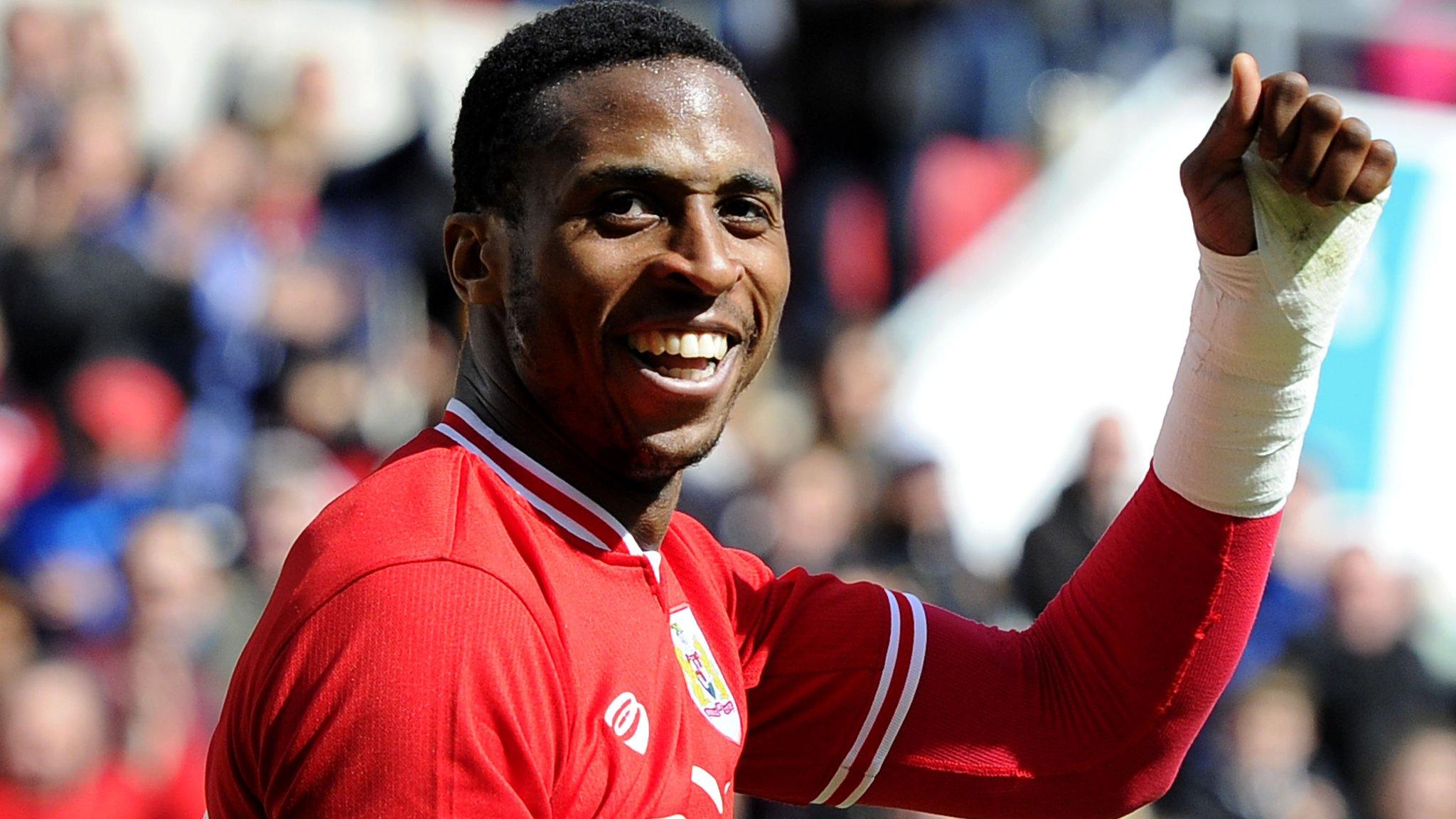 Bristol City's Jonathan Kodjia celebrates scoring against Huddersfield