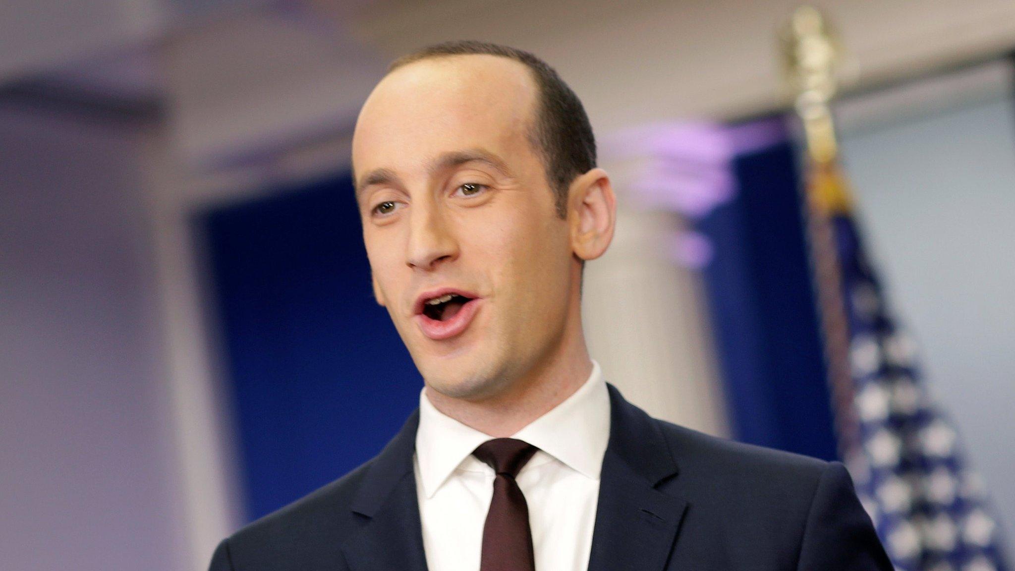 Senior White House Advisor Stephen Miller waits to go on the air in the White House Briefing Room in Washington, U.S., February 12, 2017