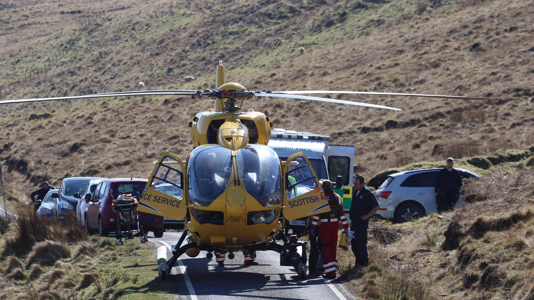 Air ambulance helicopter during rescue operation