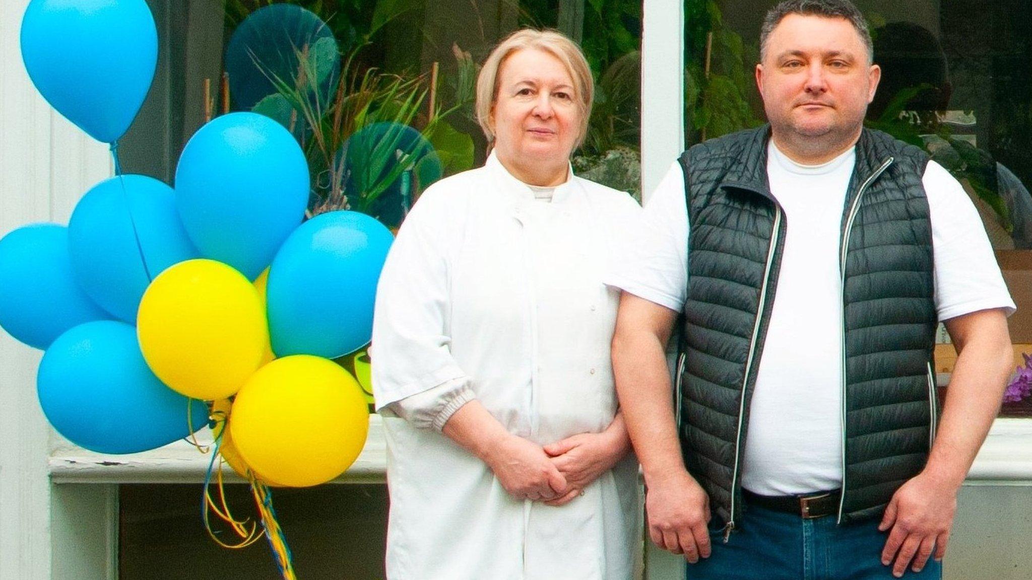 Galyna and Alex outside Prosperity restaurant