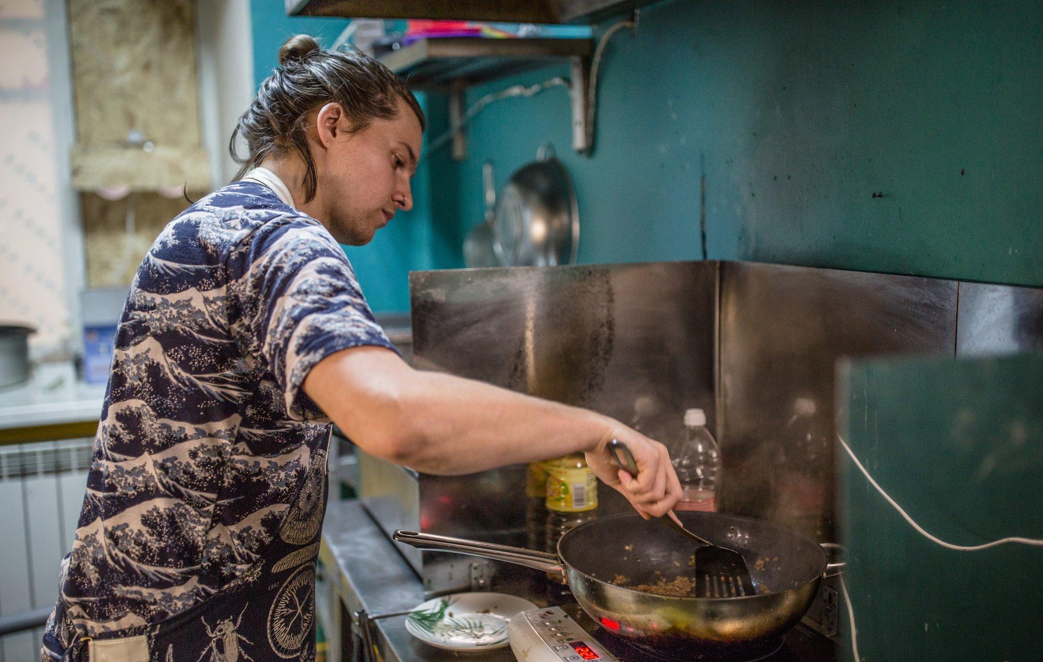 Iiuri Shilov in the kitchen at Tempeh Time