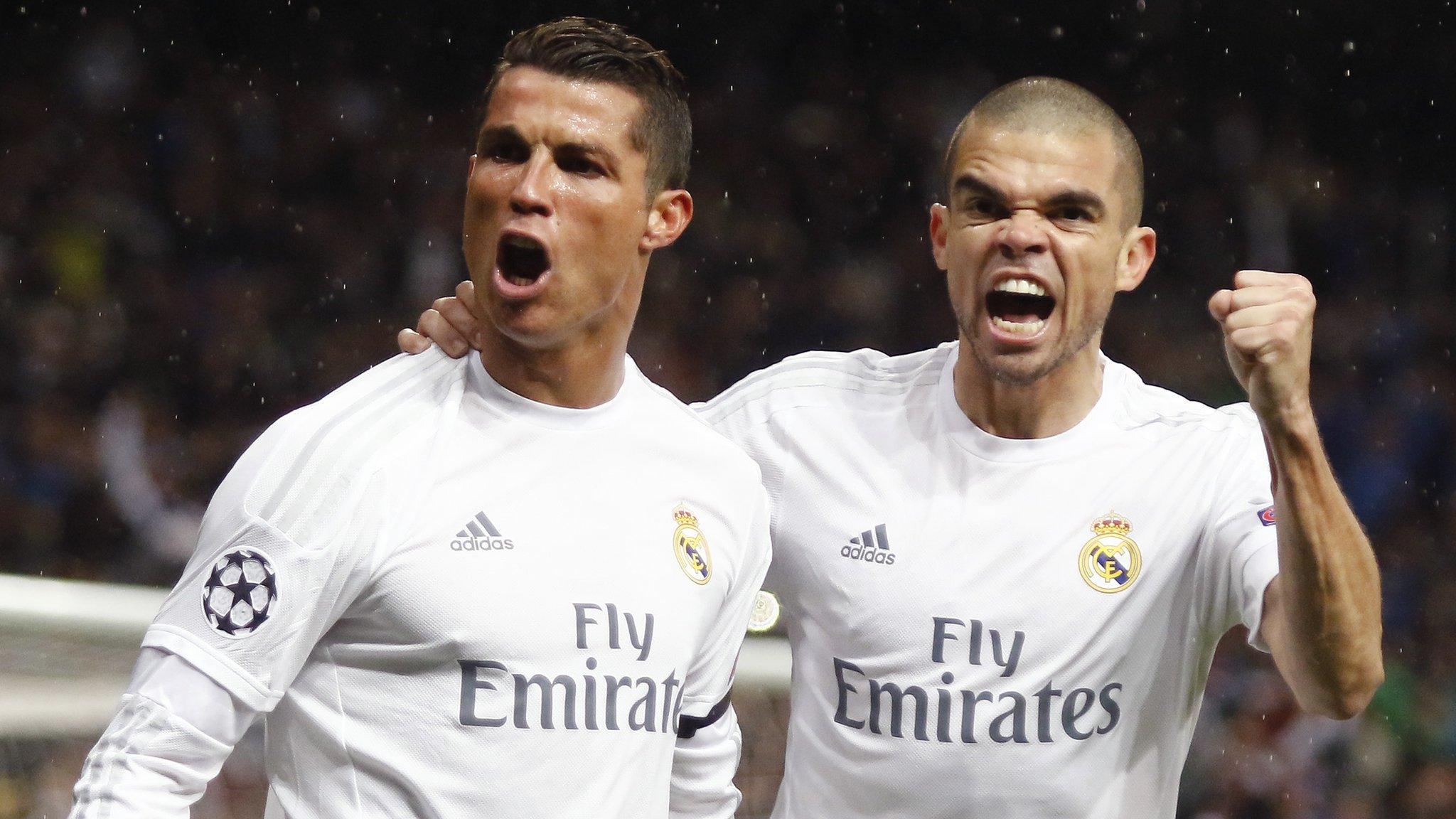 Cristiano Ronaldo and Pepe celebrate a Real Madrid goal